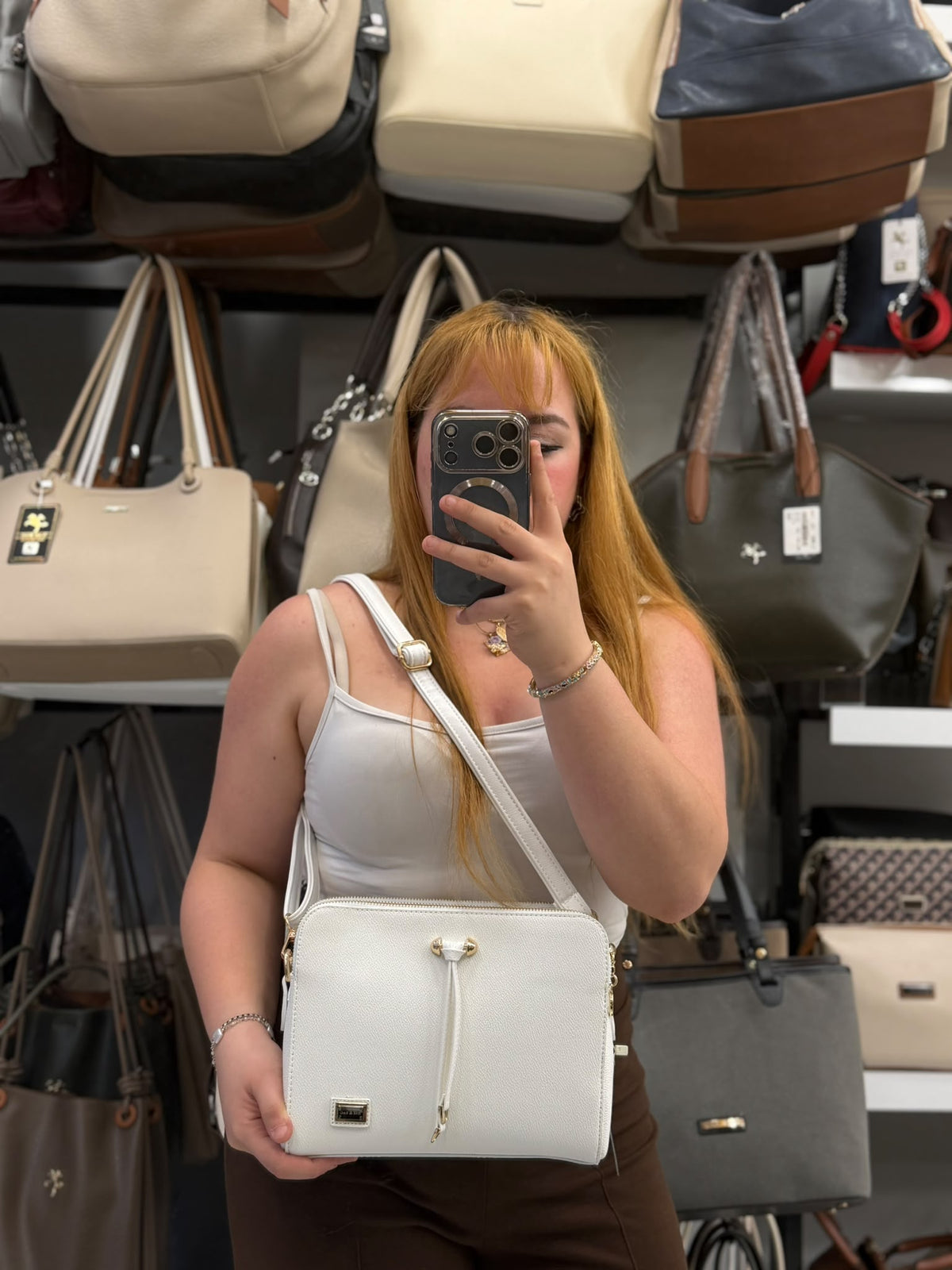 Nas Bag 461 Beyaz Püskül Detaylı Yumuşak Deri Kadın Çantası - 461