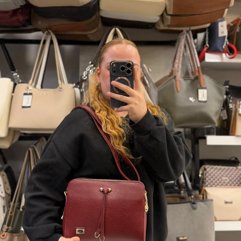 Nas Bag Bordo Püskül Detaylı Yumuşak Deri Kadın Çantası - 461 - 1