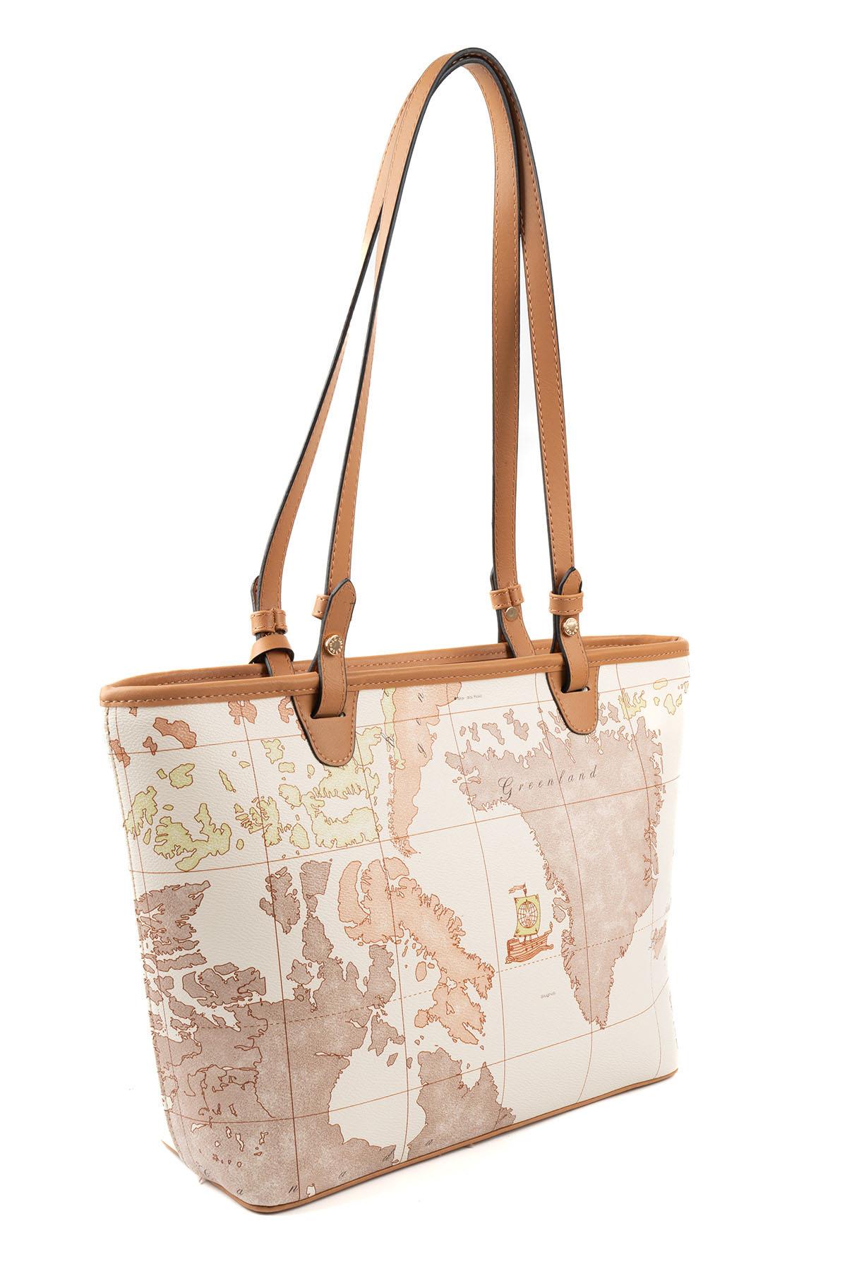 Silver & Polo SP1204 Kadın Omuz Çantası Harita Bej-A.Taba