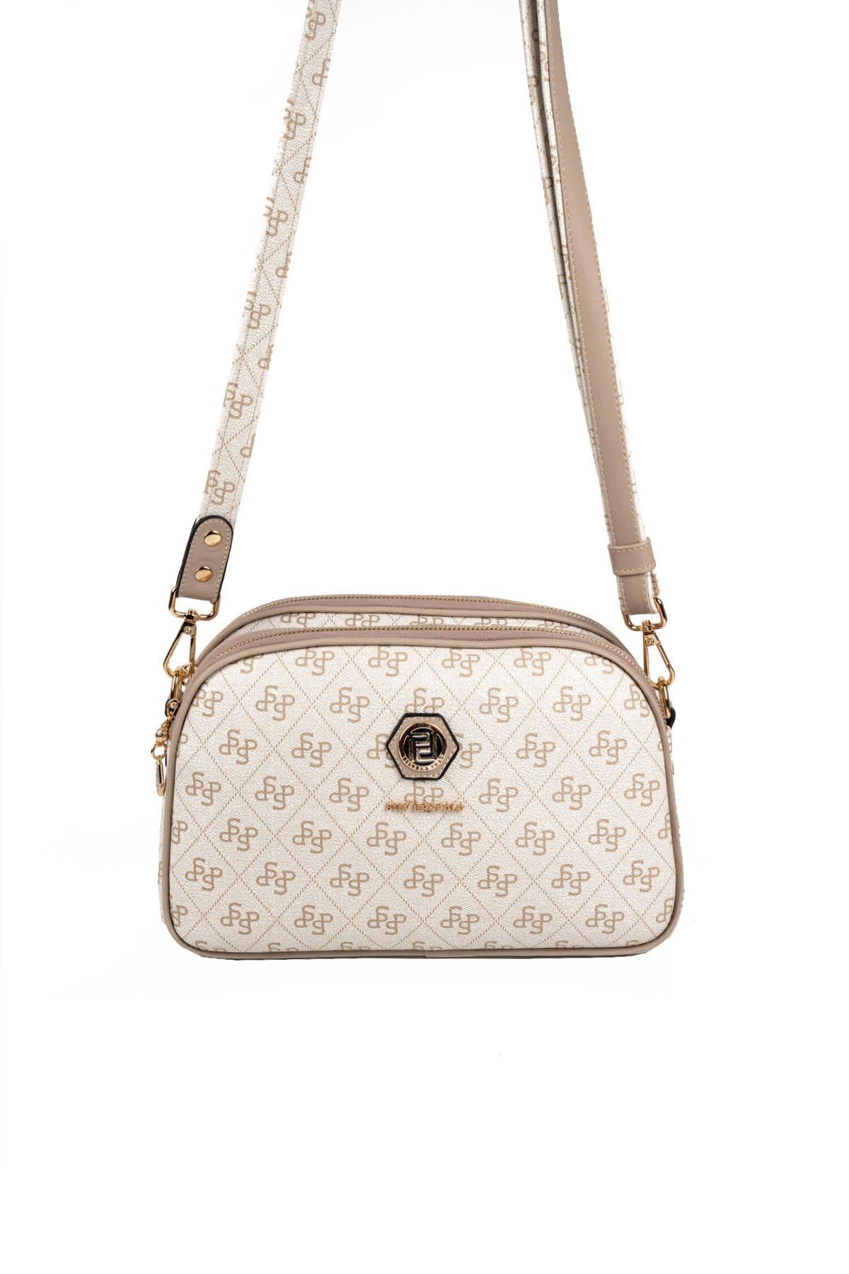 Silver & Polo SP745 Kadın Çapraz Çanta Monogram Bej-Kum