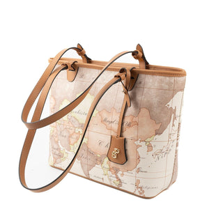 Silver & Polo SP1204 Kadın Omuz Çantası Harita Bej-A.Taba