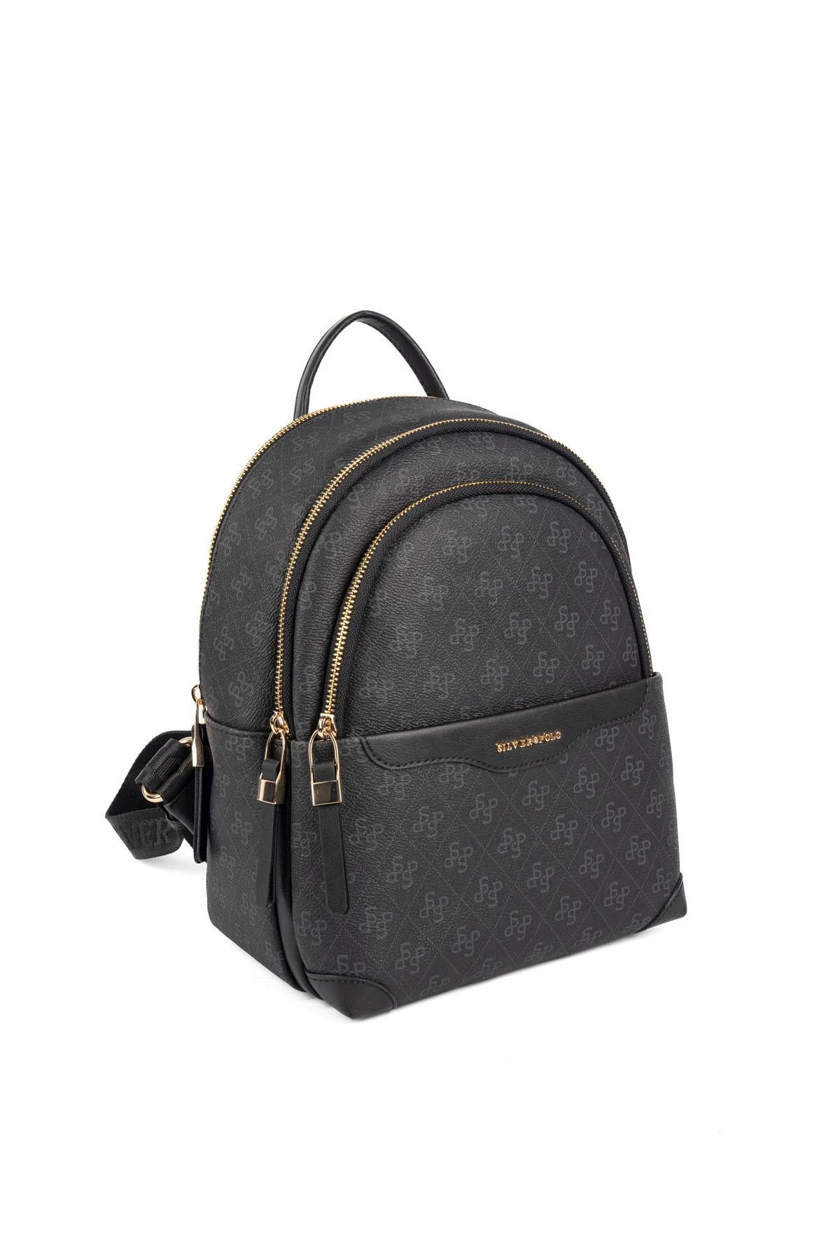 Silver & Polo SP1265 Kadın Sırt Çantası Monogram Siyah