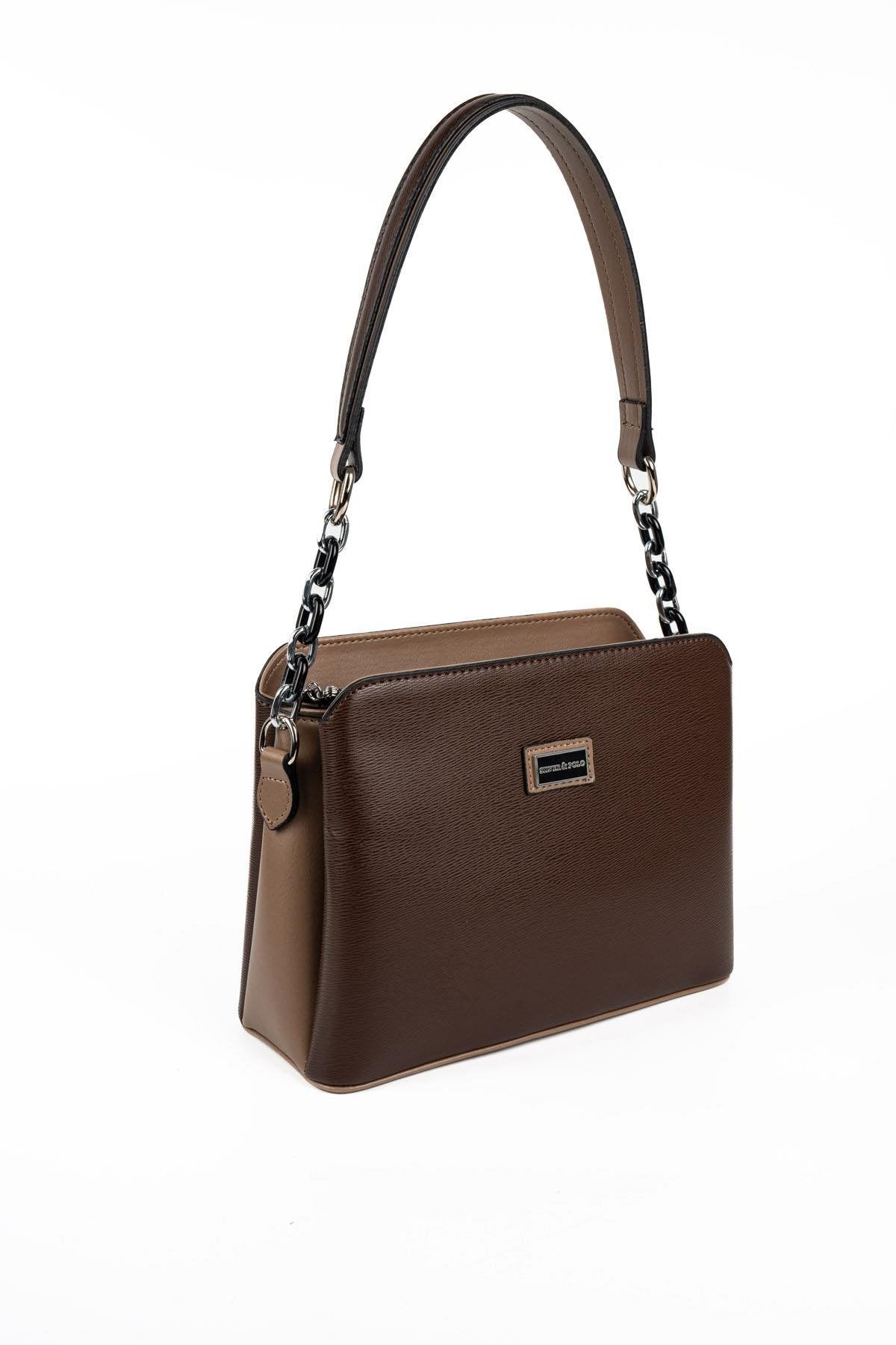 Silver & Polo SP937 Kadın Omuz Çantası Düz Kahve-Vizon