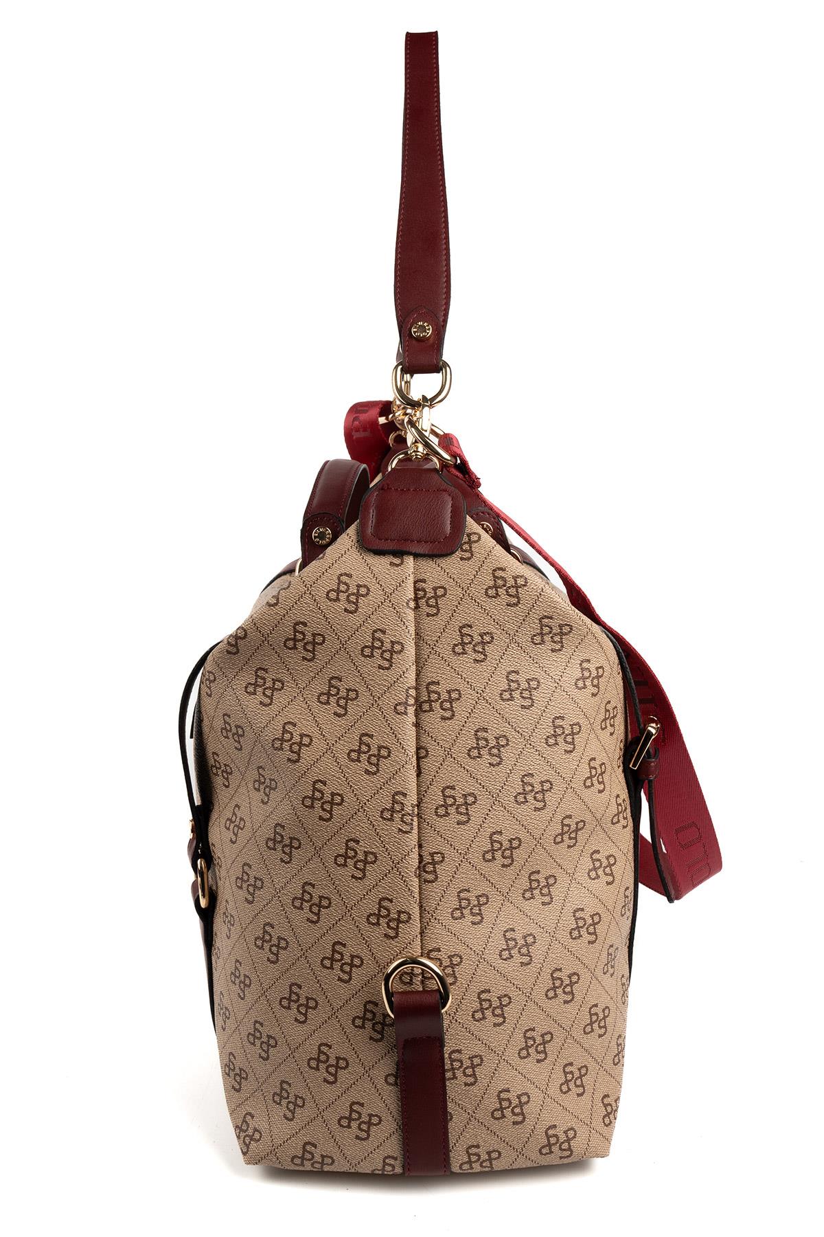 Silver & Polo Koyu Bej - Bordo SP1064 Kadın Seyahat Çantası