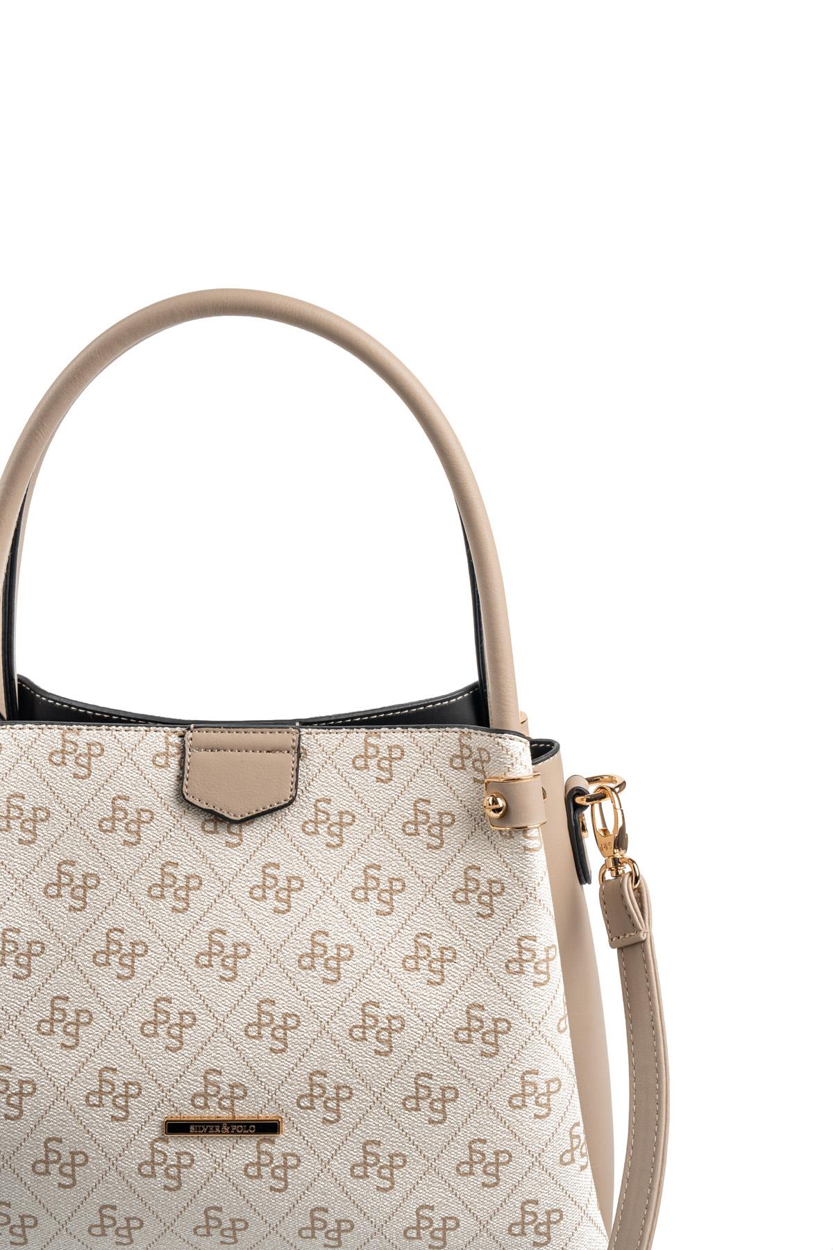 Silver & Polo SP1254 Kadın El Çantası Monogram Bej-Kum