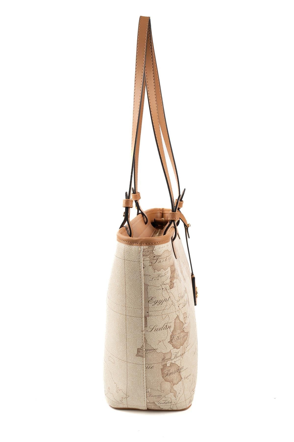 Silver & Polo SP1204 Kadın Omuz Çantası Harita Koyu Bej-A.Taba