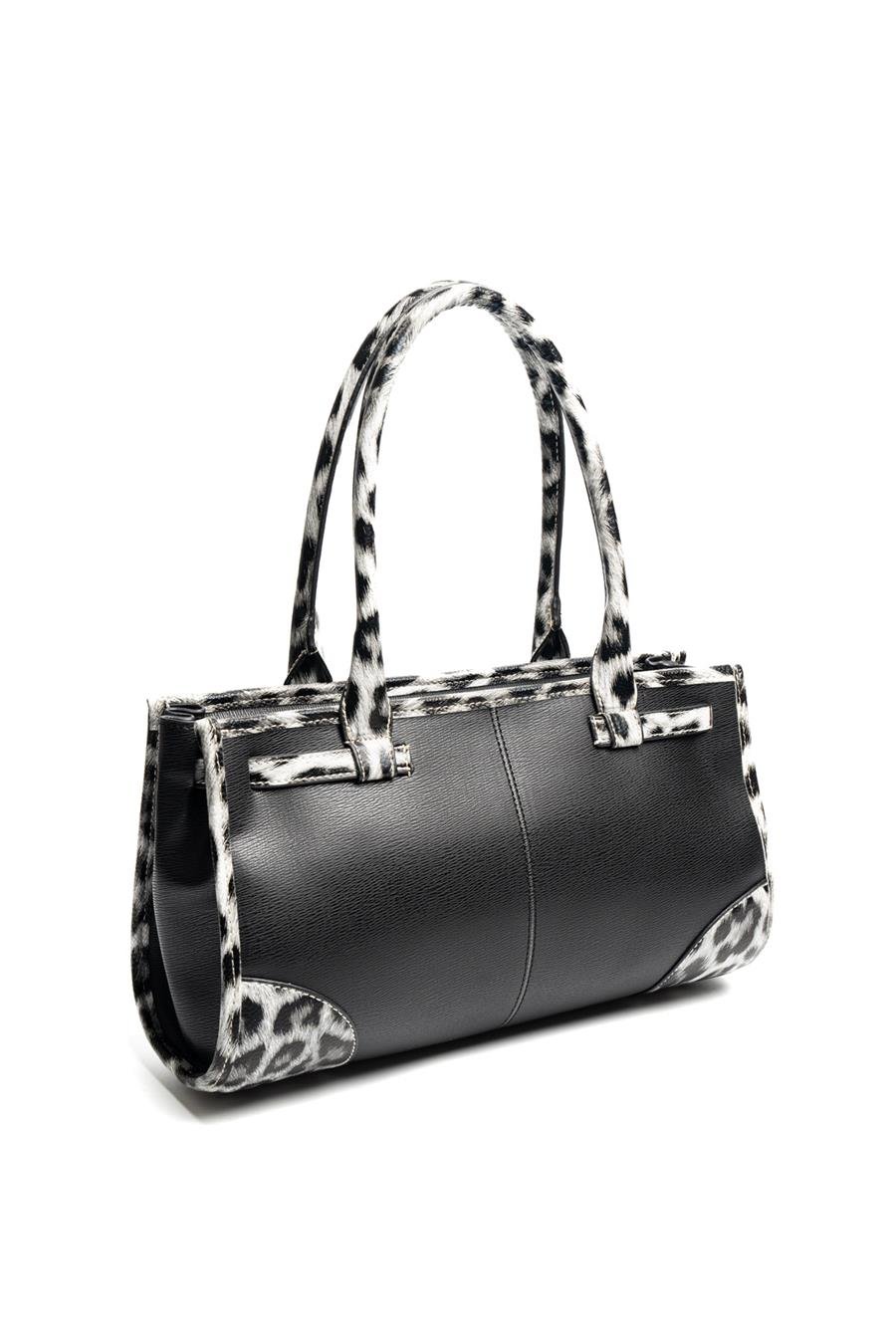 Silver & Polo SP1261 Kadın El Çantası Düz Siyah-Leopar Gri