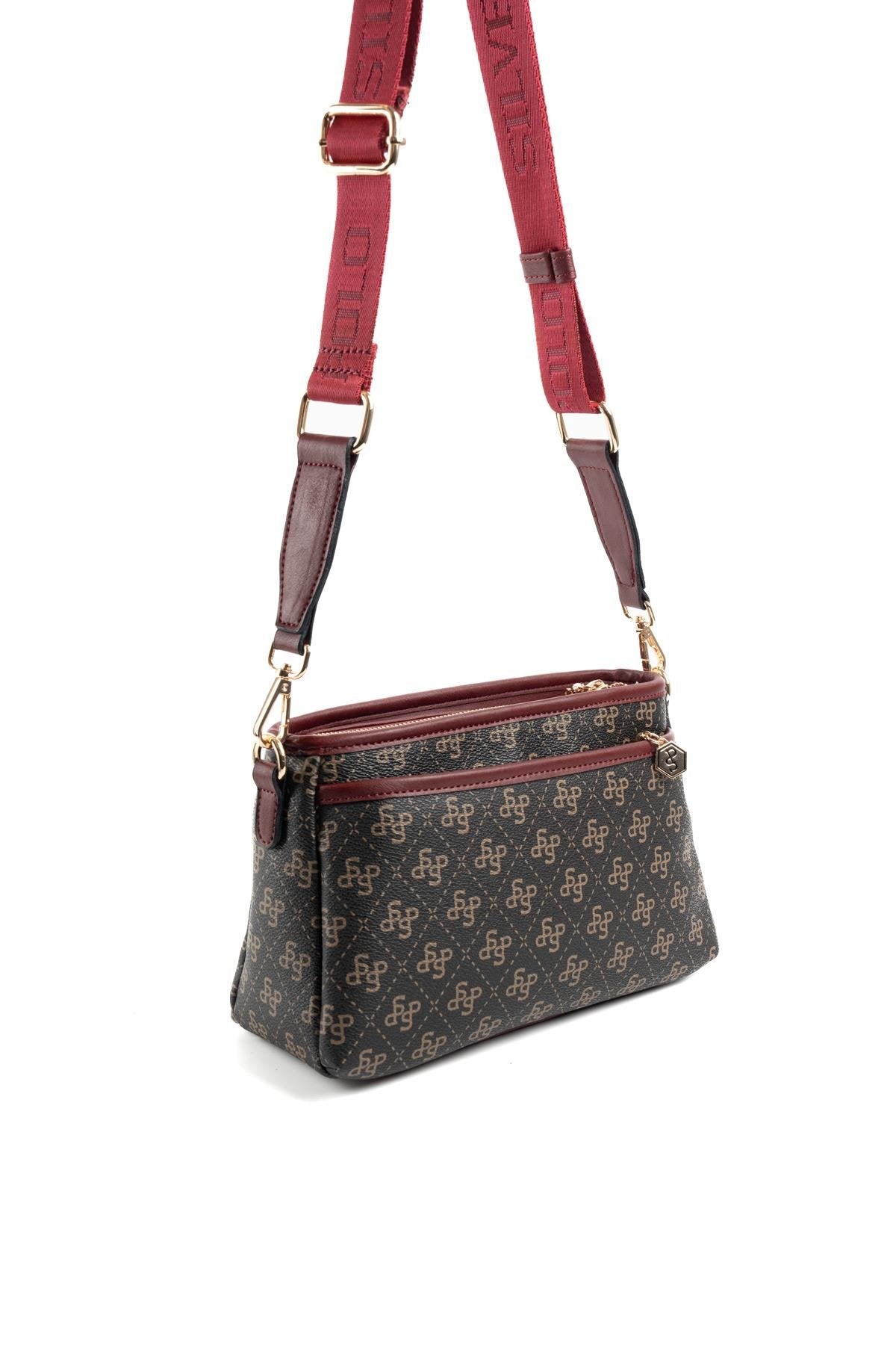 Silver & Polo Kahve Sarı - Bordo SP1184 Kadın Çapraz Çanta