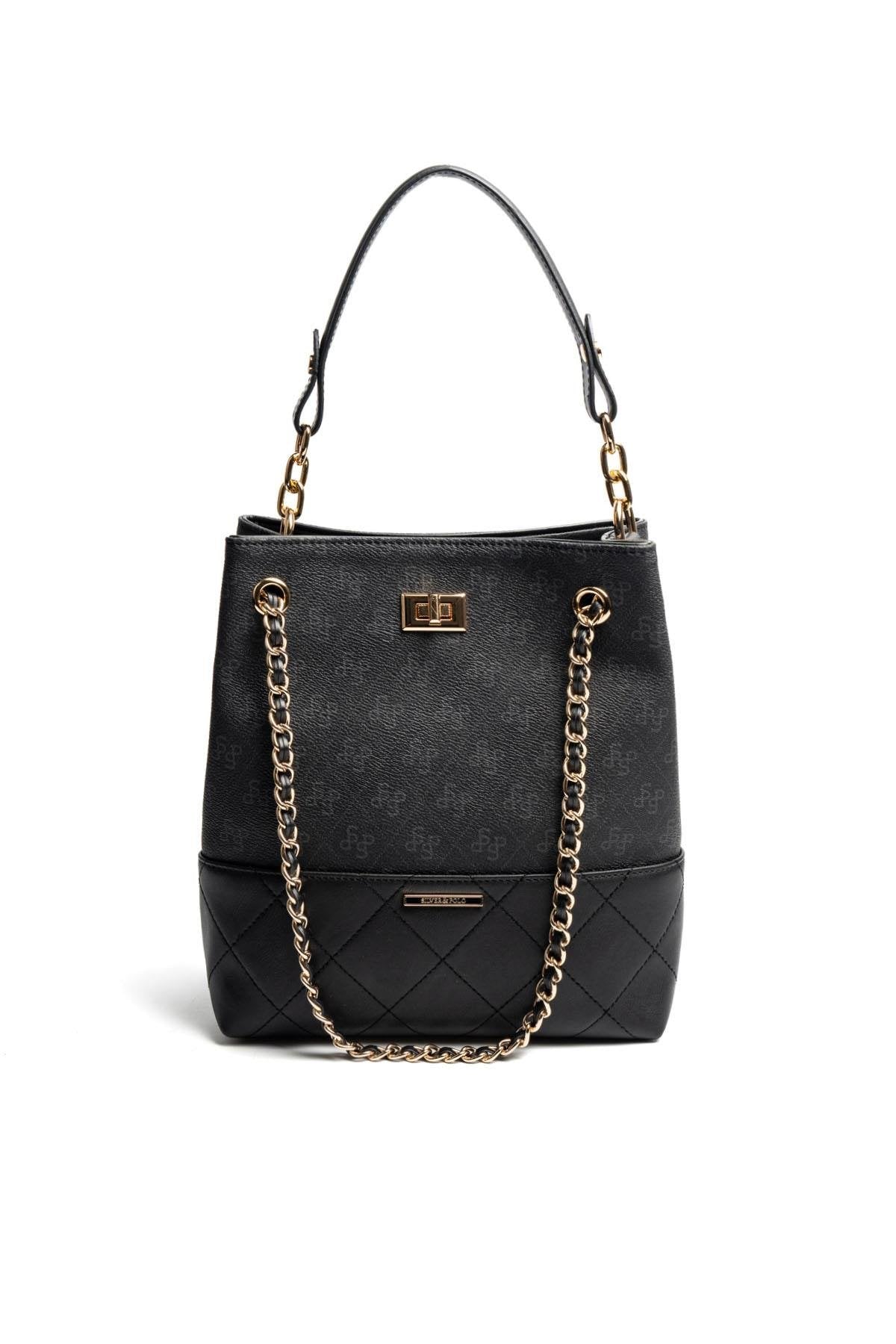 Silver & Polo SP1262 Kadın Omuz Çantası Monogram Siyah