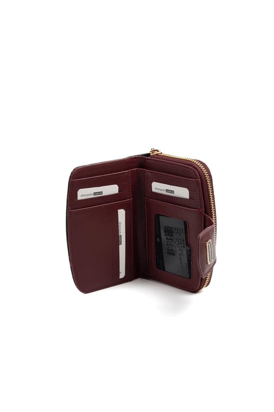 Silver & Polo SP874 Kadın Cüzdan & Kartlık Monogram Kahve Sarı-Bordo