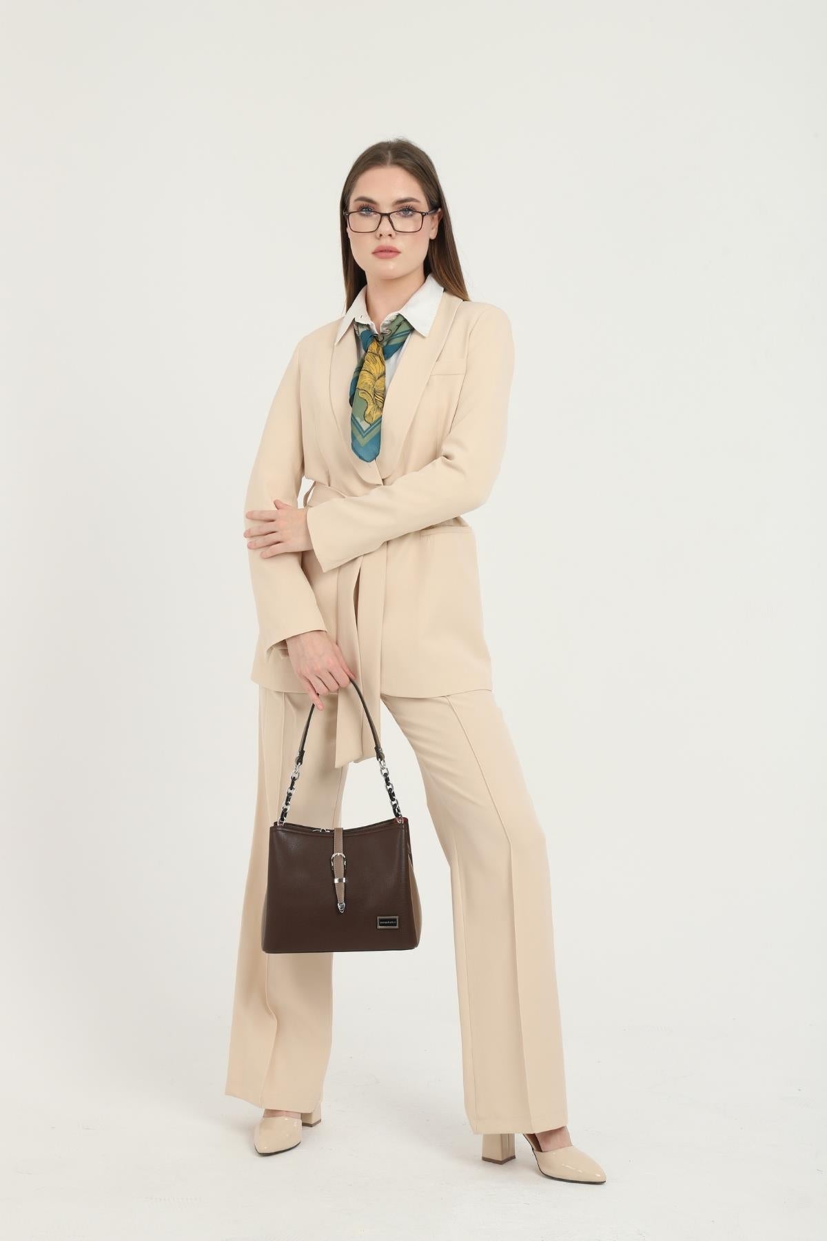 Silver & Polo Kahve - Vizon SP974 Kadın Omuz Çantası