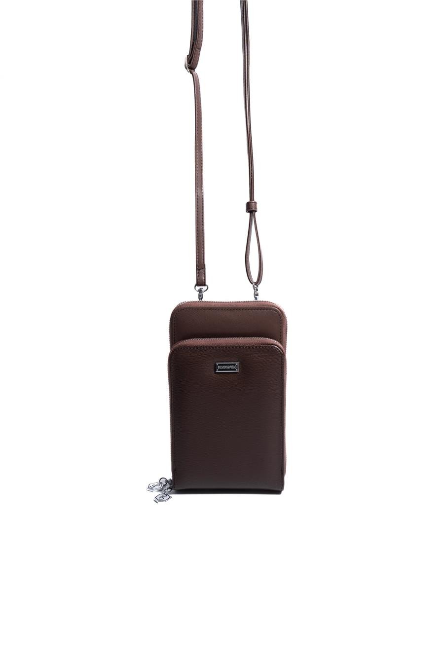 Silver & Polo SP1011 Kadın Telefon Çantası Düz Kahve