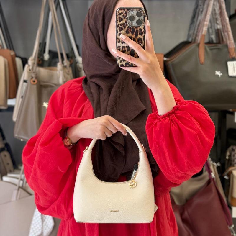 Nas Bag Krem Çift Fermuarlı Deri Dokulu Kadın Kol Çantası - 1451 - 2