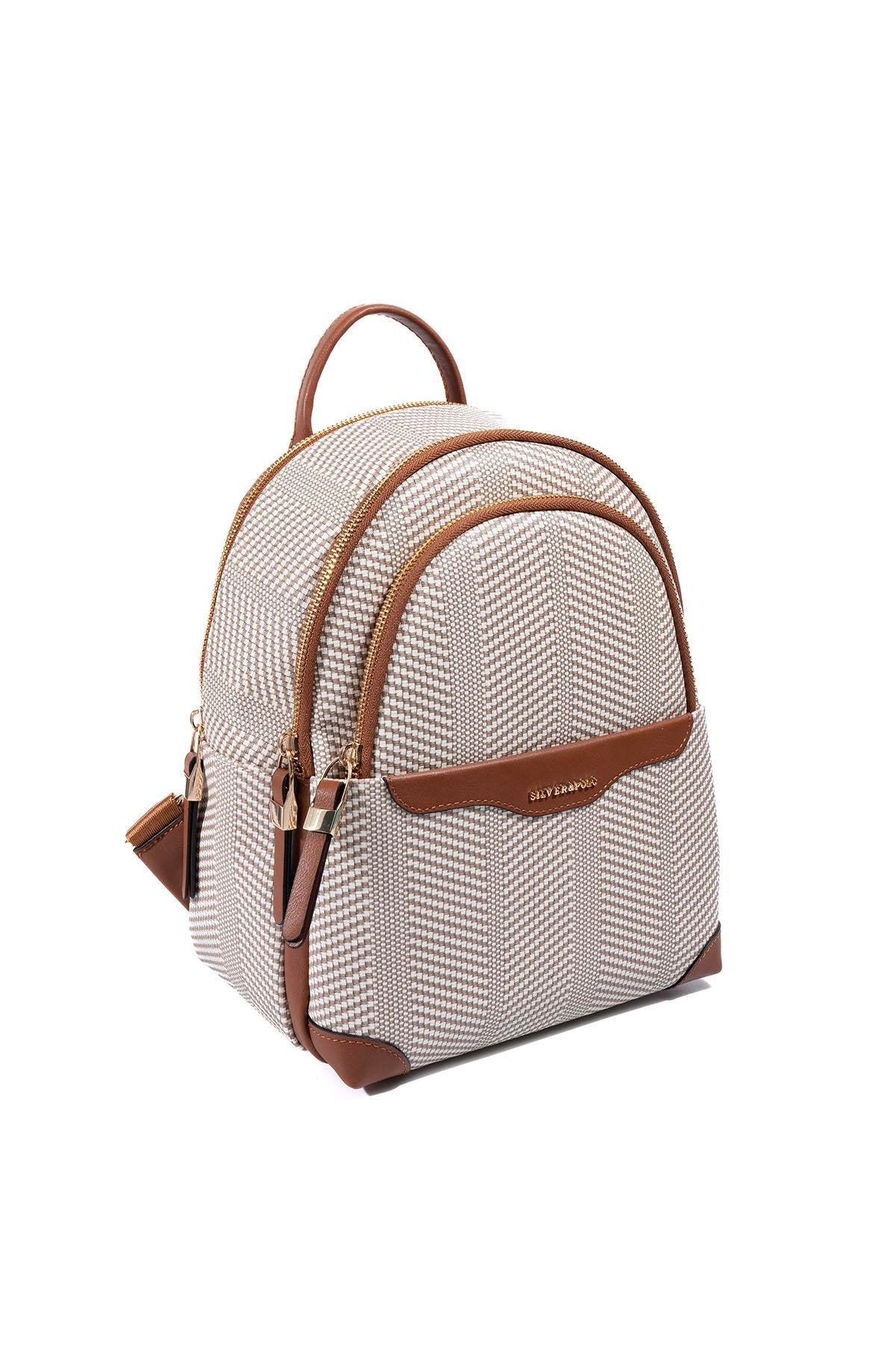 Silver & Polo SP1265 Kadın Sırt Çantası Hasır Bej-Taba