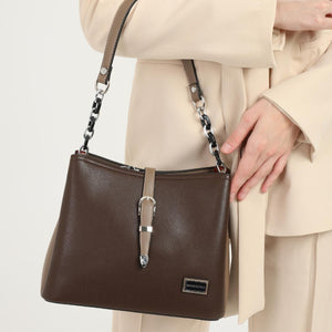 Silver & Polo Kahve - Vizon SP974 Kadın Omuz Çantası