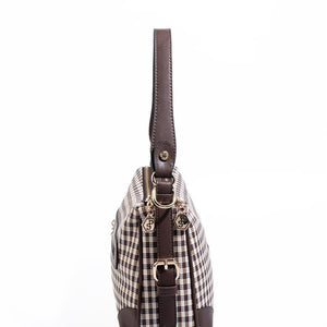 Silver & Polo SP1269 Kadın Omuz Çantası Ekose Line Kare Kahve Sarı-Kahve