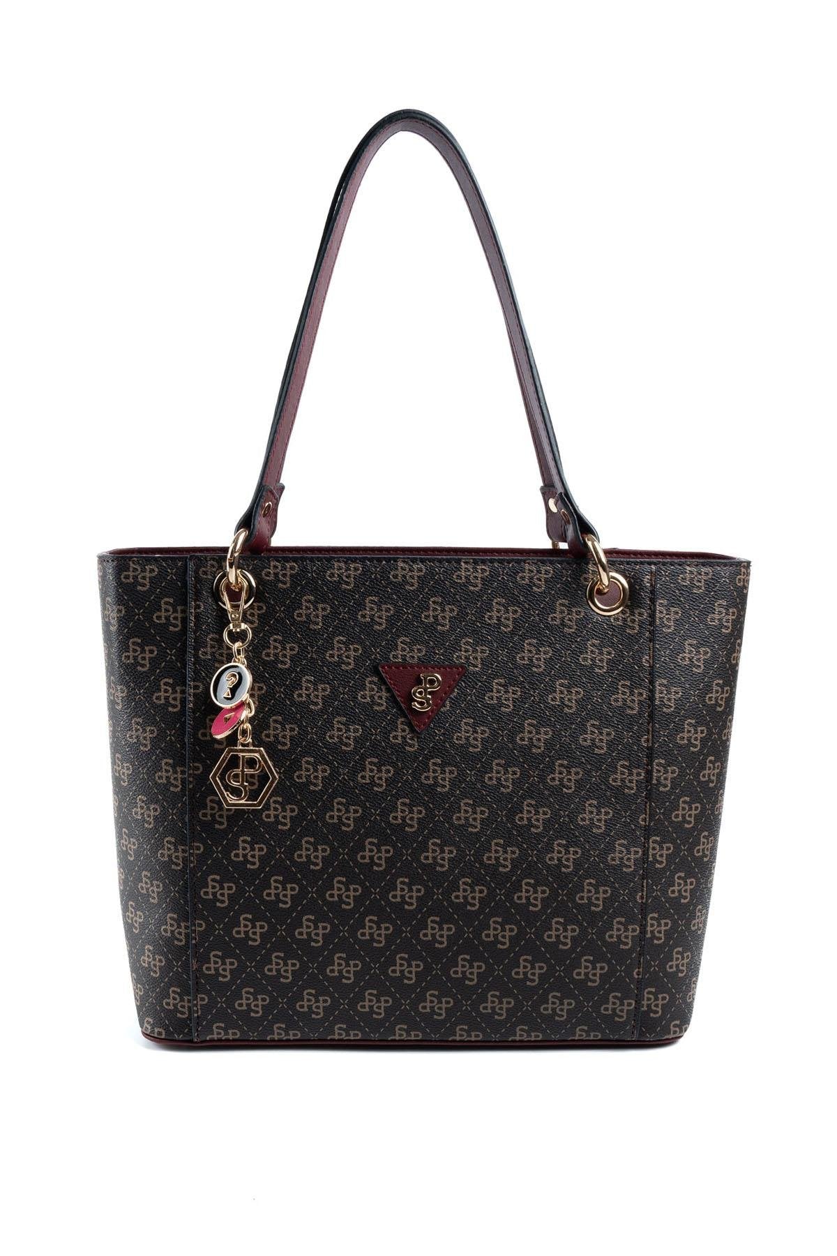 Silver & Polo Kahve Sarı - Bordo SP1176 Kadın Omuz Çantası