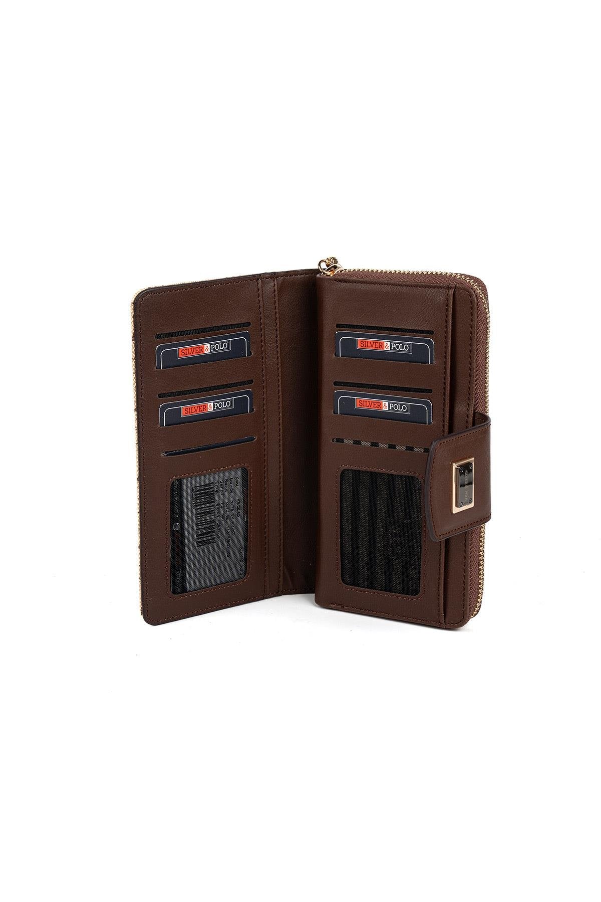 Silver & Polo SP928 Kadın Cüzdan & Kartlık Monogram Koyu Bej-Kahve