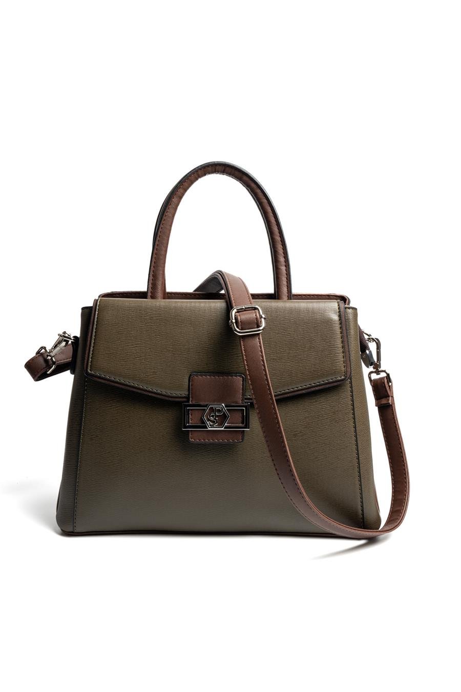 Silver & Polo SP1264 Kadın El Çantası Düz Zeytuni-Kahve