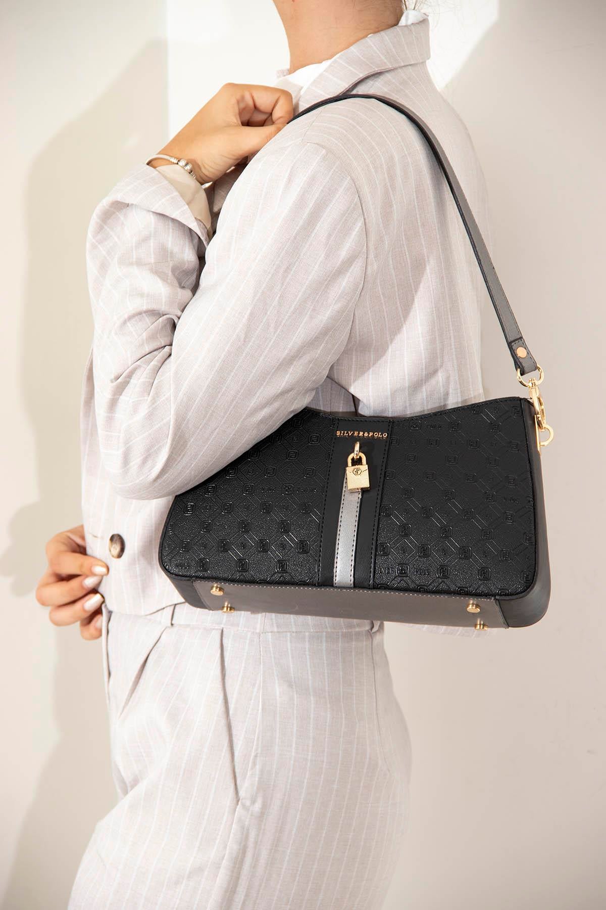 Silver & Polo Siyah - Platin SP1102 Kadın Omuz Çantası