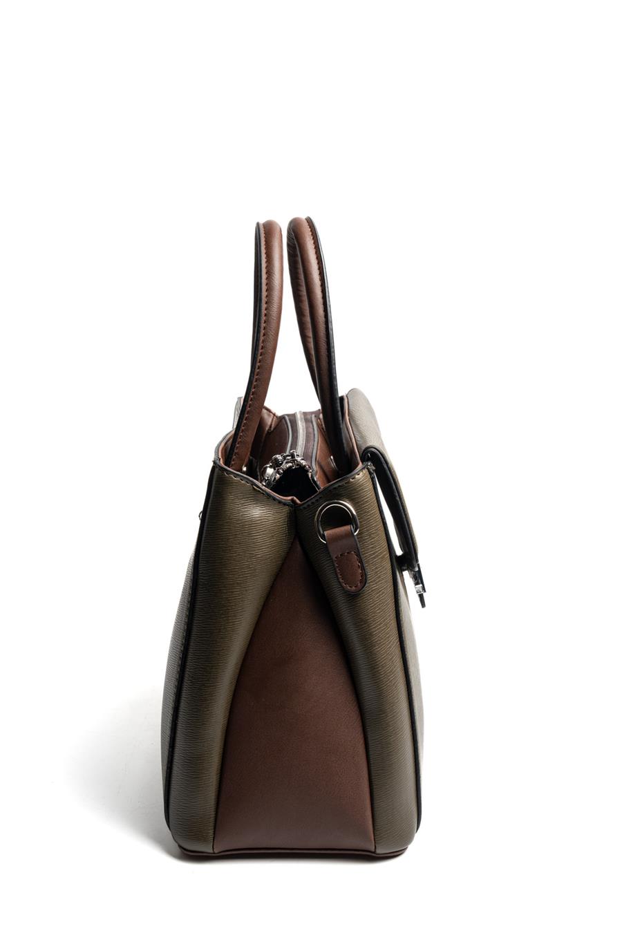 Silver & Polo SP1264 Kadın El Çantası Düz Zeytuni-Kahve