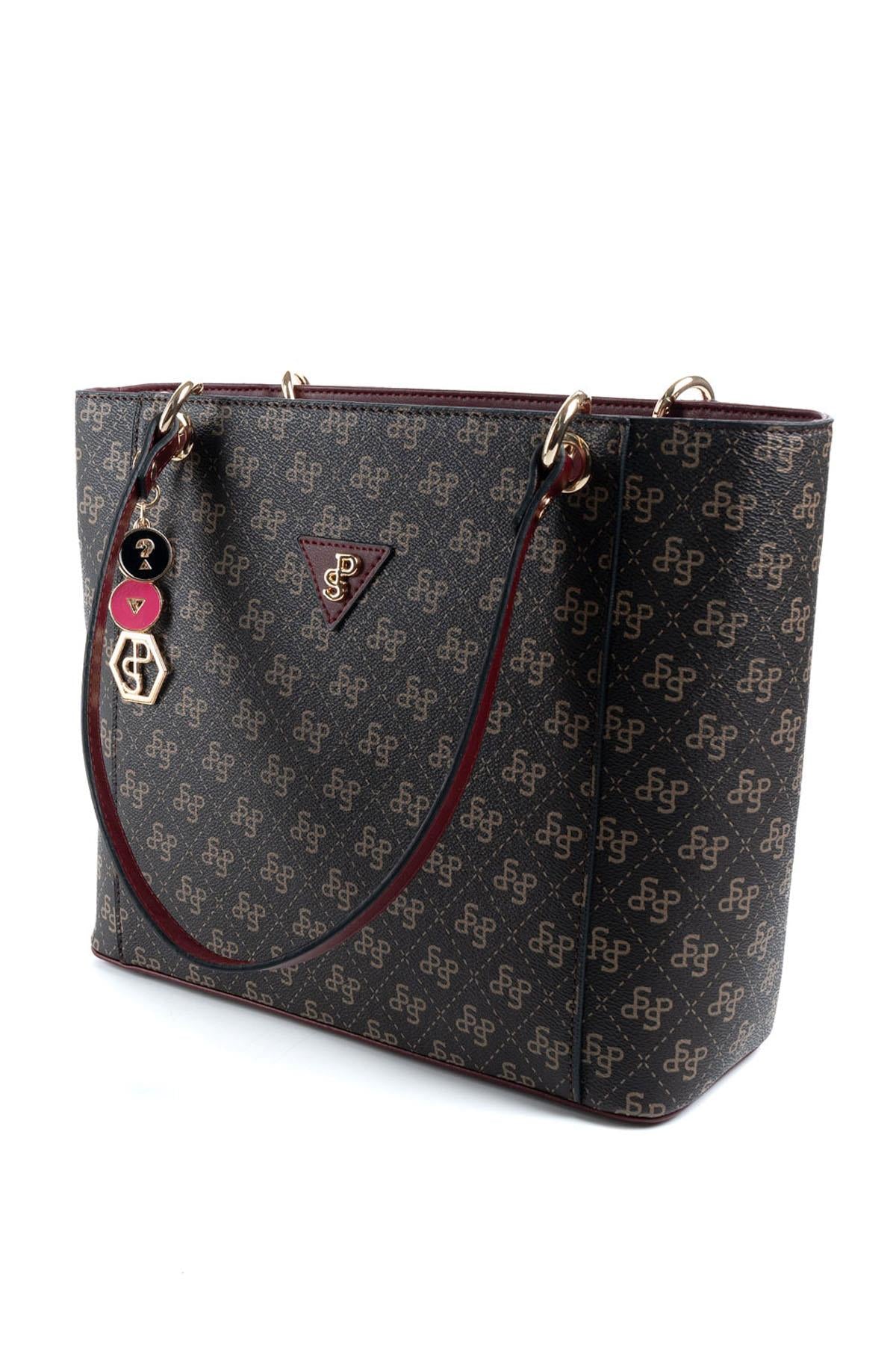 Silver & Polo Kahve Sarı - Bordo SP1176 Kadın Omuz Çantası