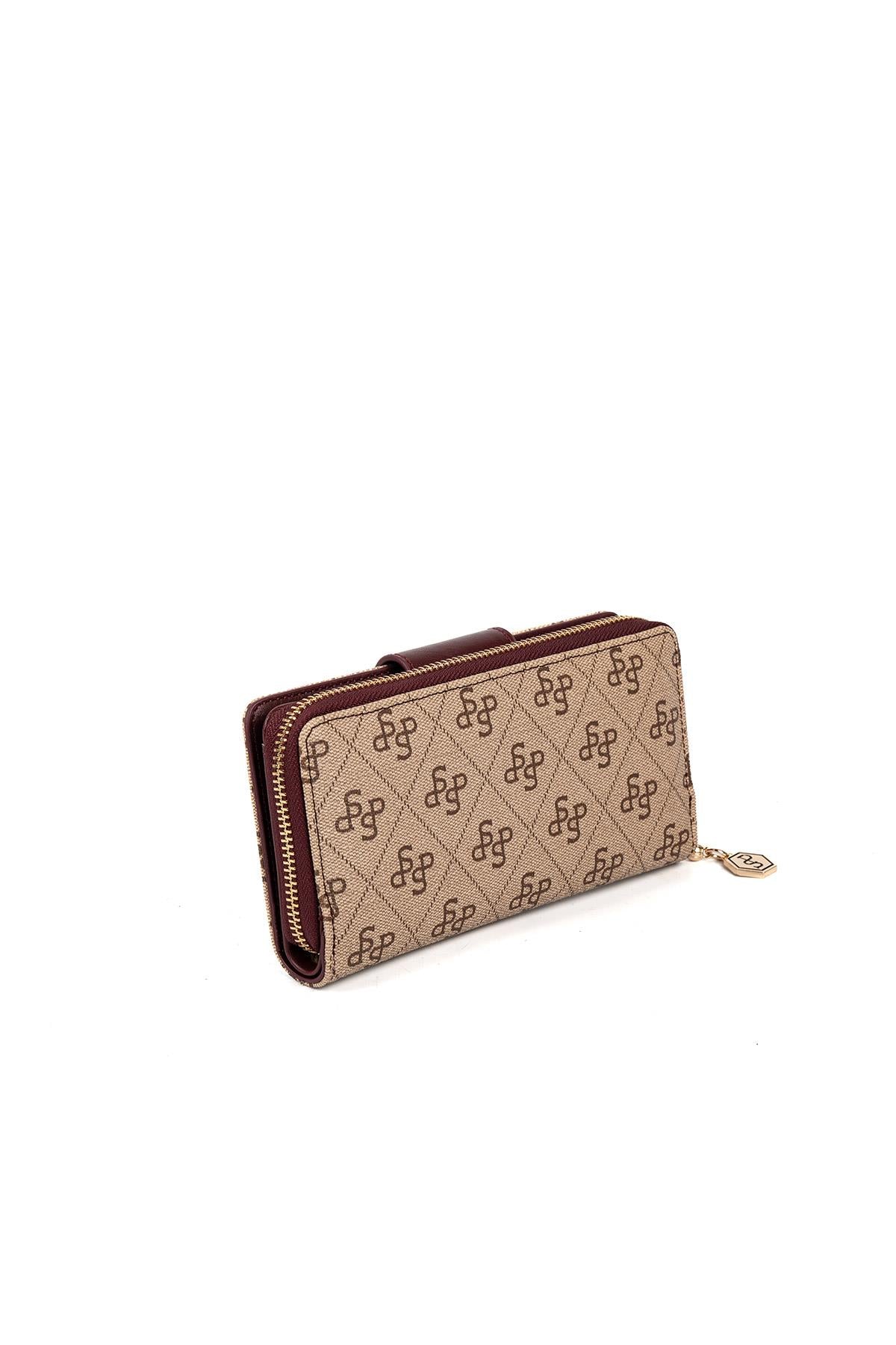 Silver & Polo SP928 Kadın Cüzdan & Kartlık Monogram Koyu Bej-Bordo