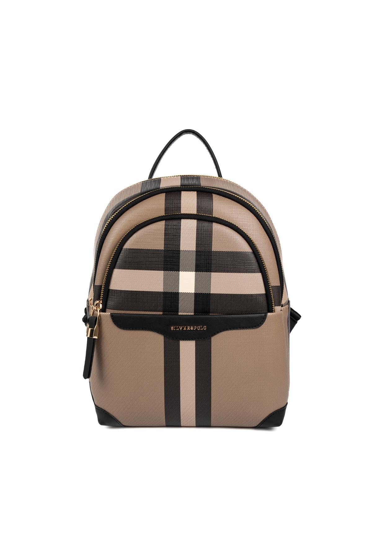 Silver & Polo SP1265 Kadın Sırt Çantası Ekose Kahve-Siyah