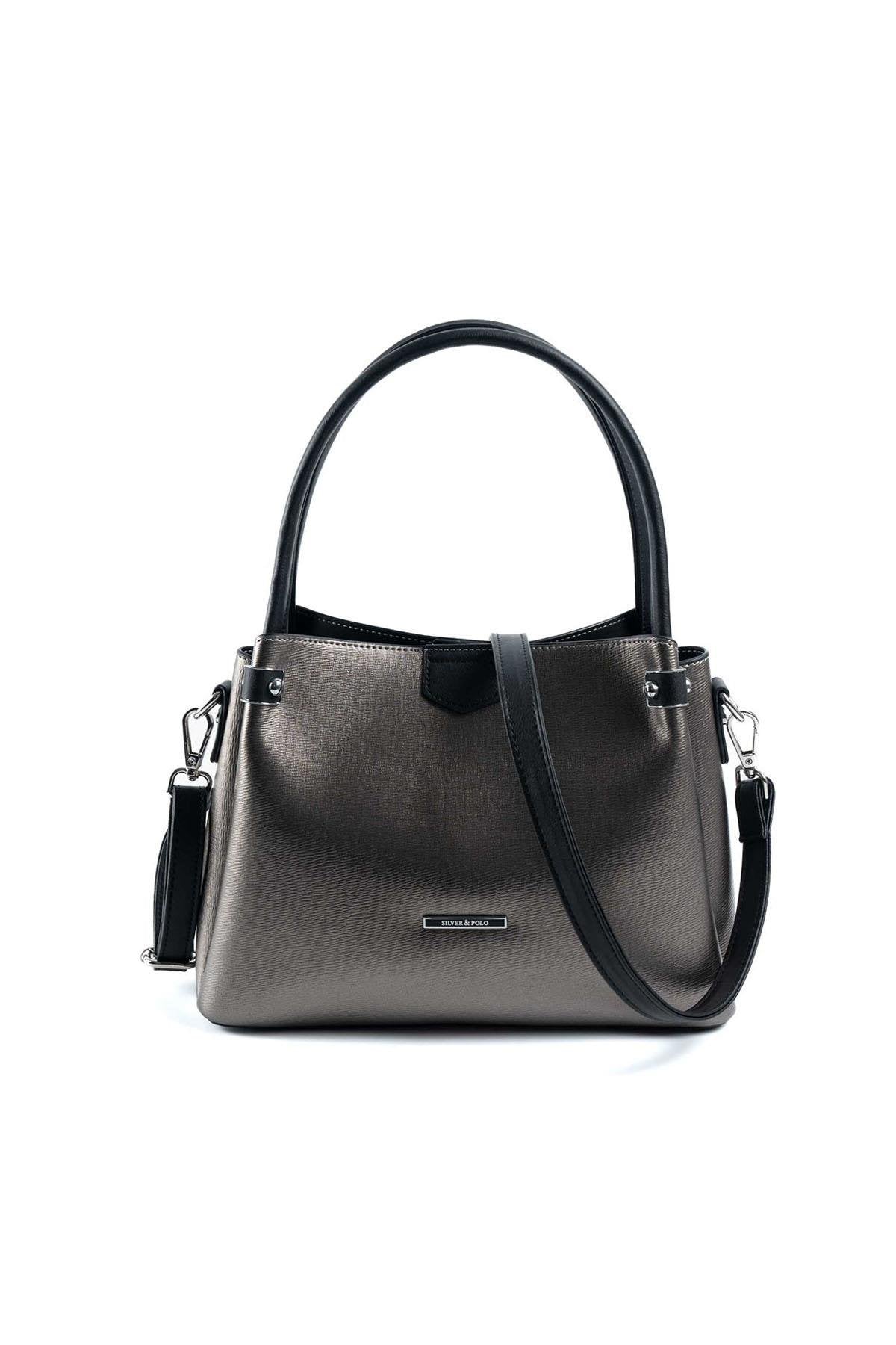 Silver & Polo Platin - Siyah SP1254 Kadın El Çantası
