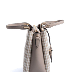 Silver & Polo SP969 Kadın El Çantası Ekose Line Kare Kum Beji-Kum