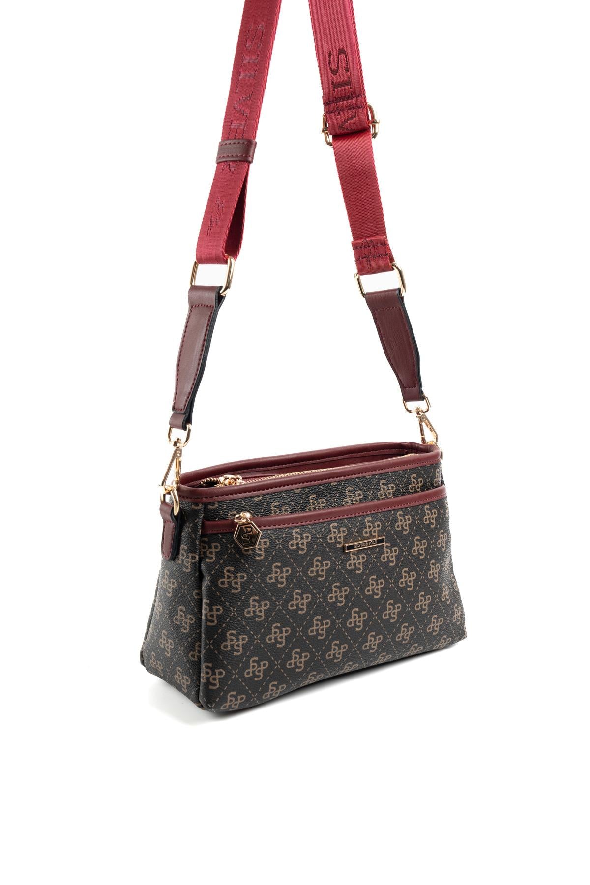 Silver & Polo Kahve Sarı - Bordo SP1184 Kadın Çapraz Çanta
