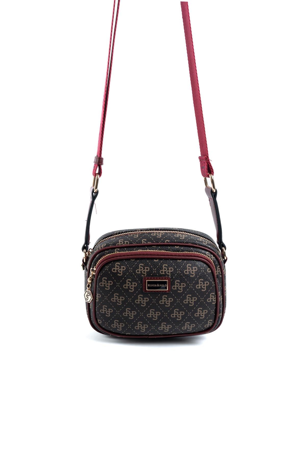 Silver & Polo Kahve Sarı - Bordo SP1111 Kadın Çapraz Çanta
