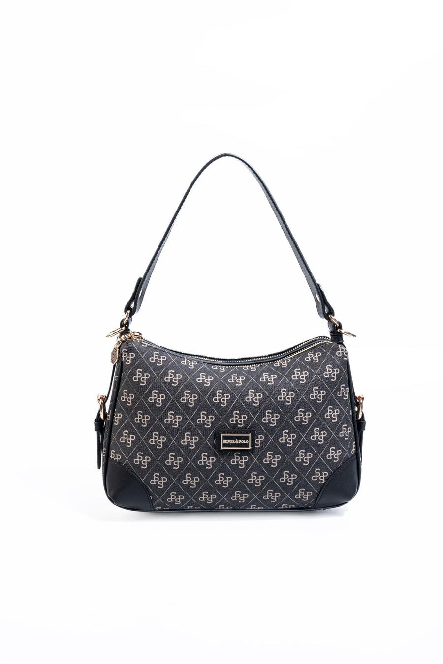 Silver & Polo SP1269 Kadın Omuz Çantası Monogram Füme-Siyah