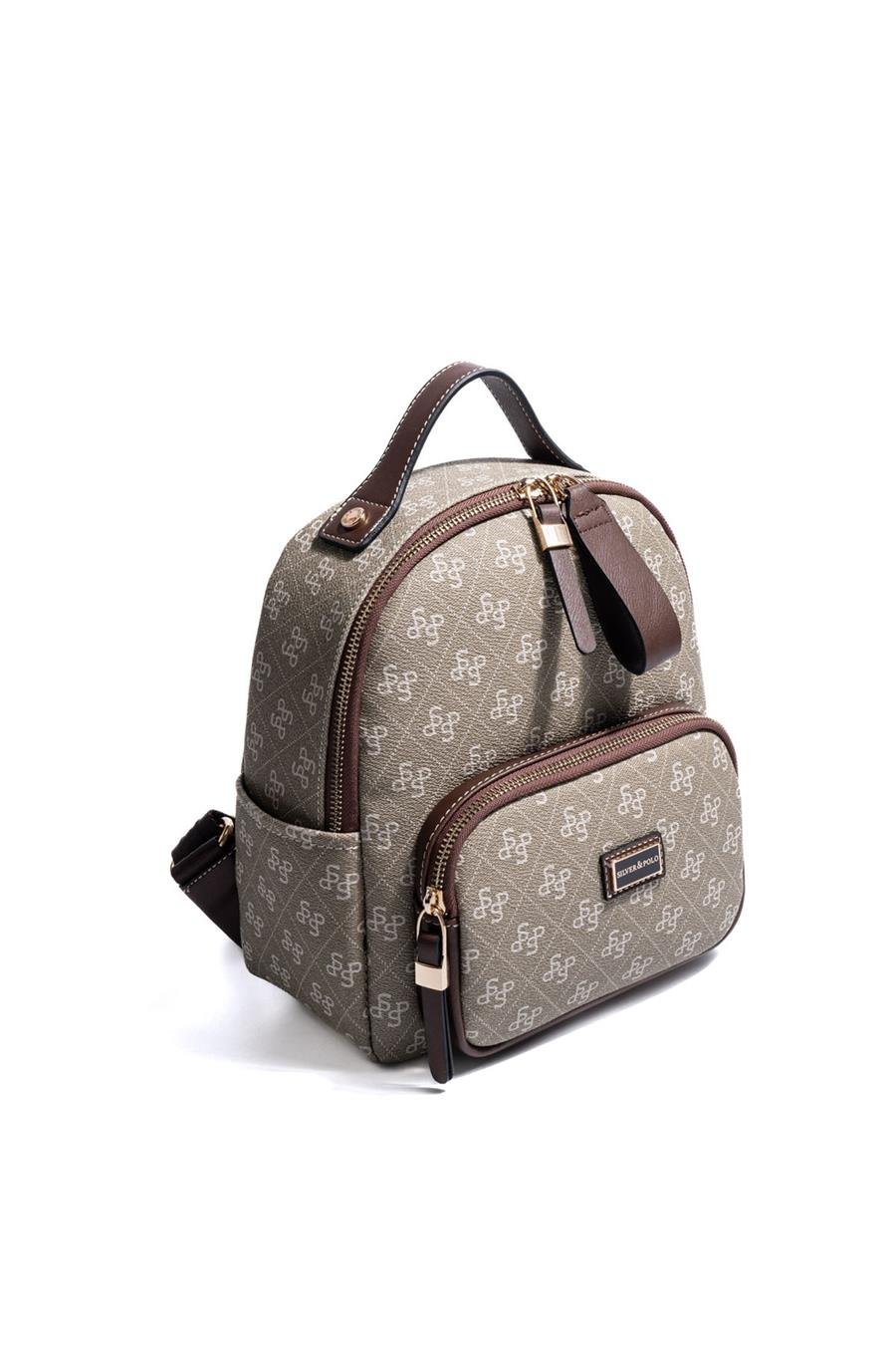 Silver & Polo SP1130 Kadın Sırt Çantası Monogram Y.Yeşil-Kahve