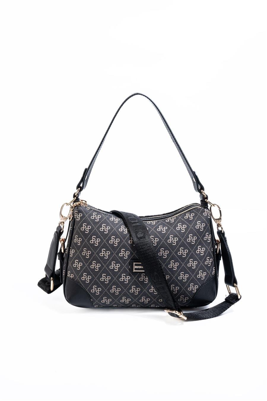 Silver & Polo SP1269 Kadın Omuz Çantası Monogram Füme-Siyah