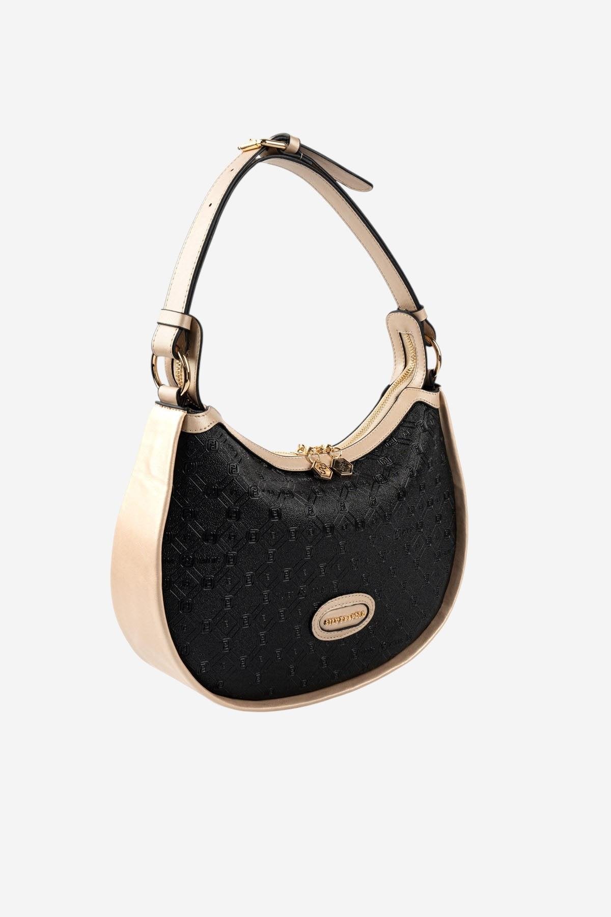 Silver & Polo SP1263 Kadın Omuz Çantası Logolu Siyah-S.Nut