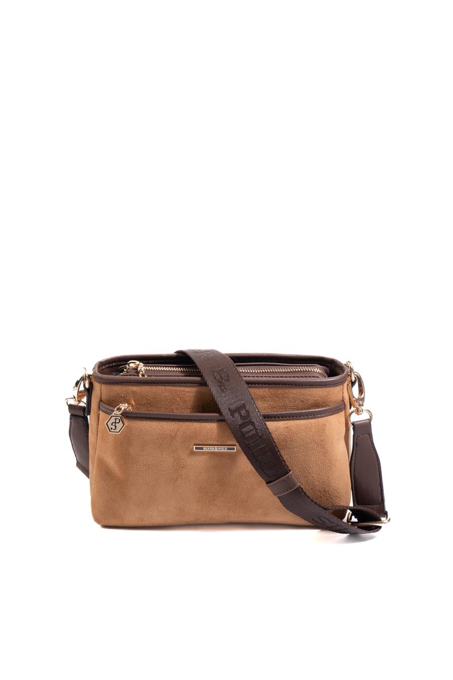Silver & Polo SP1184 Kadın Çapraz Çanta Süet Taba-Kahve