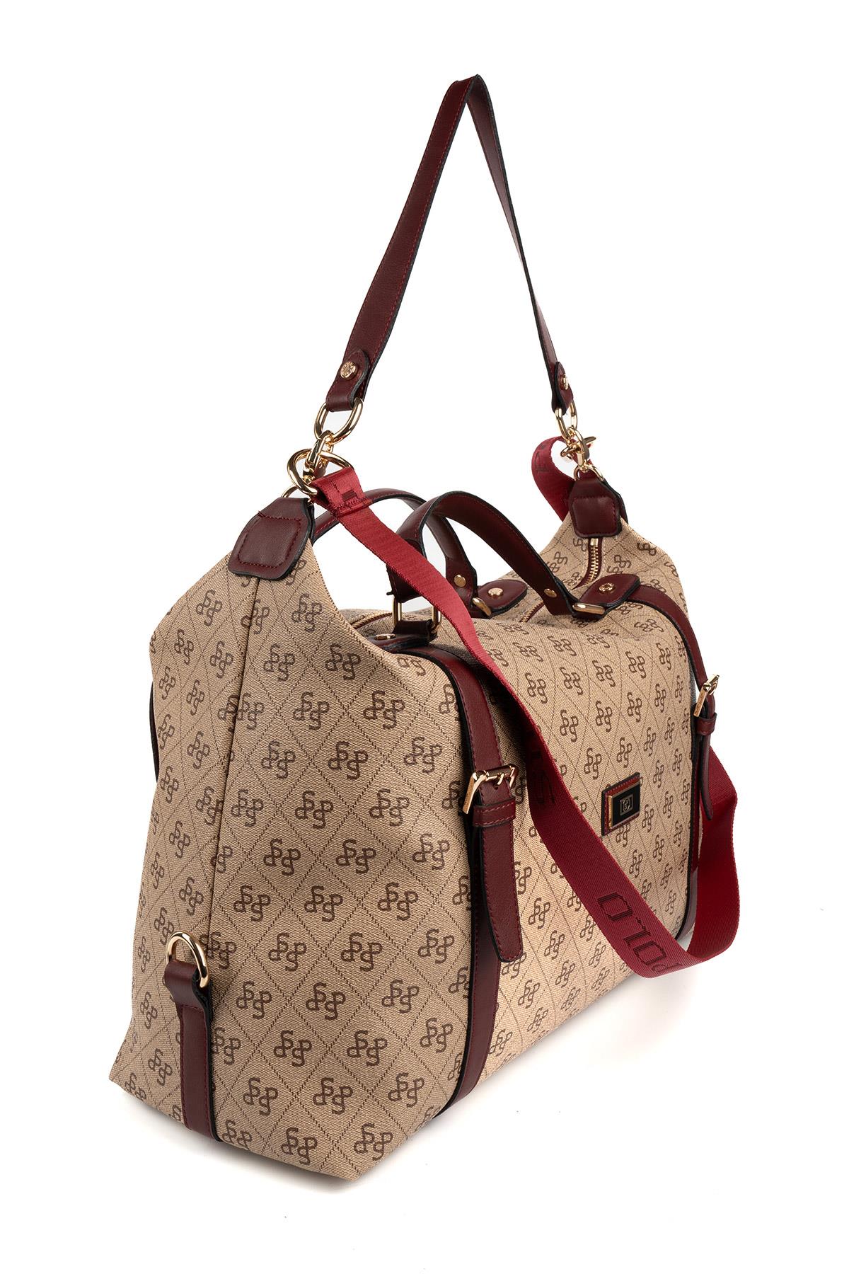 Silver & Polo Koyu Bej - Bordo SP1064 Kadın Seyahat Çantası
