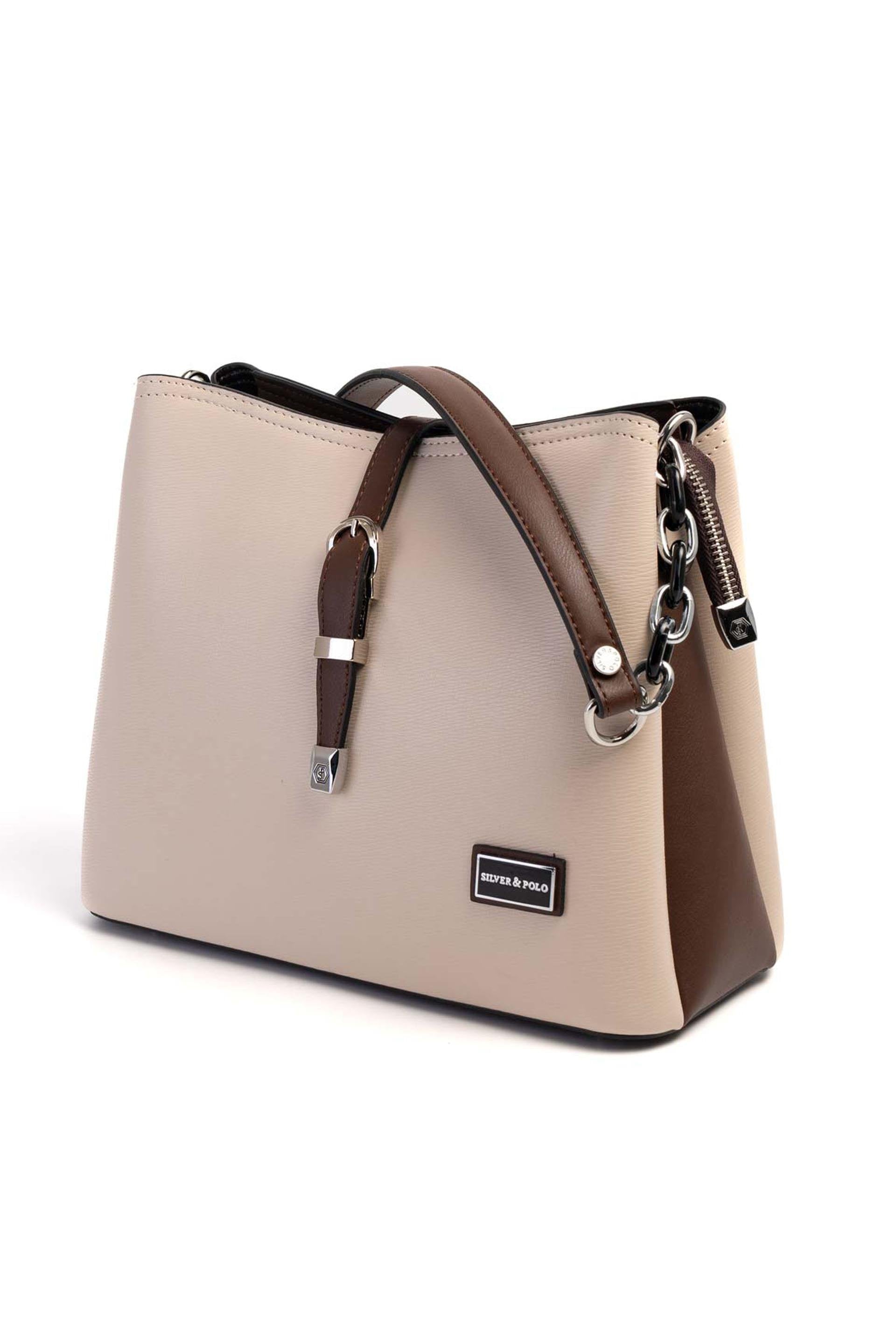 Silver & Polo Bej - Kahve SP974 Kadın Omuz Çantası