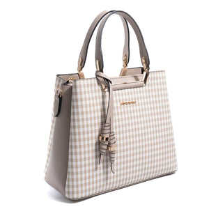Silver & Polo SP969 Kadın El Çantası Ekose Line Kare Kum Beji-Kum