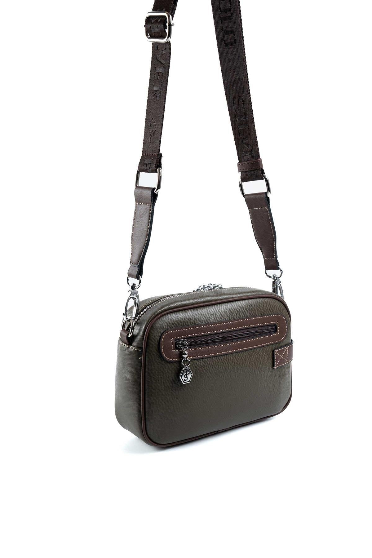 Silver & Polo Haki - Kahve SP1256 Kadın Çapraz Çanta