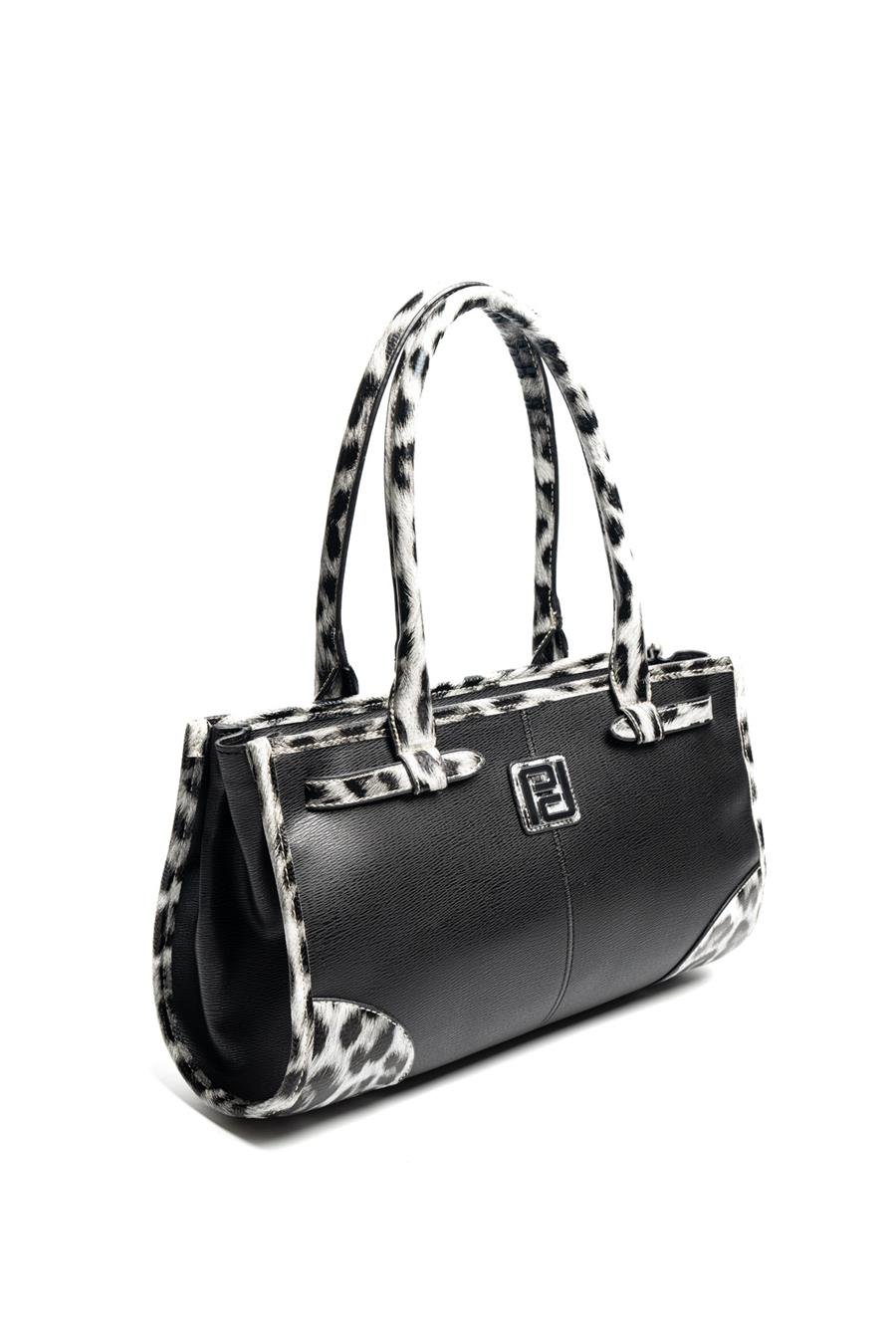 Silver & Polo SP1261 Kadın El Çantası Düz Siyah-Leopar Gri