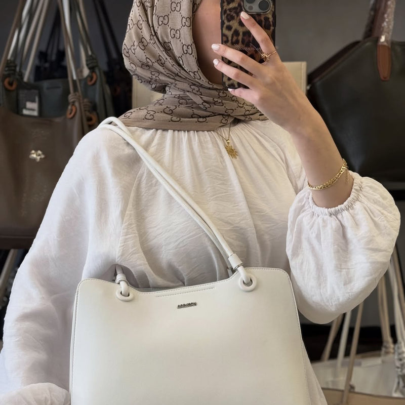 Nas Bag  Beyaz Klasik 3 Bölmeli Kadın Omuz Çantas - 1540 - 2