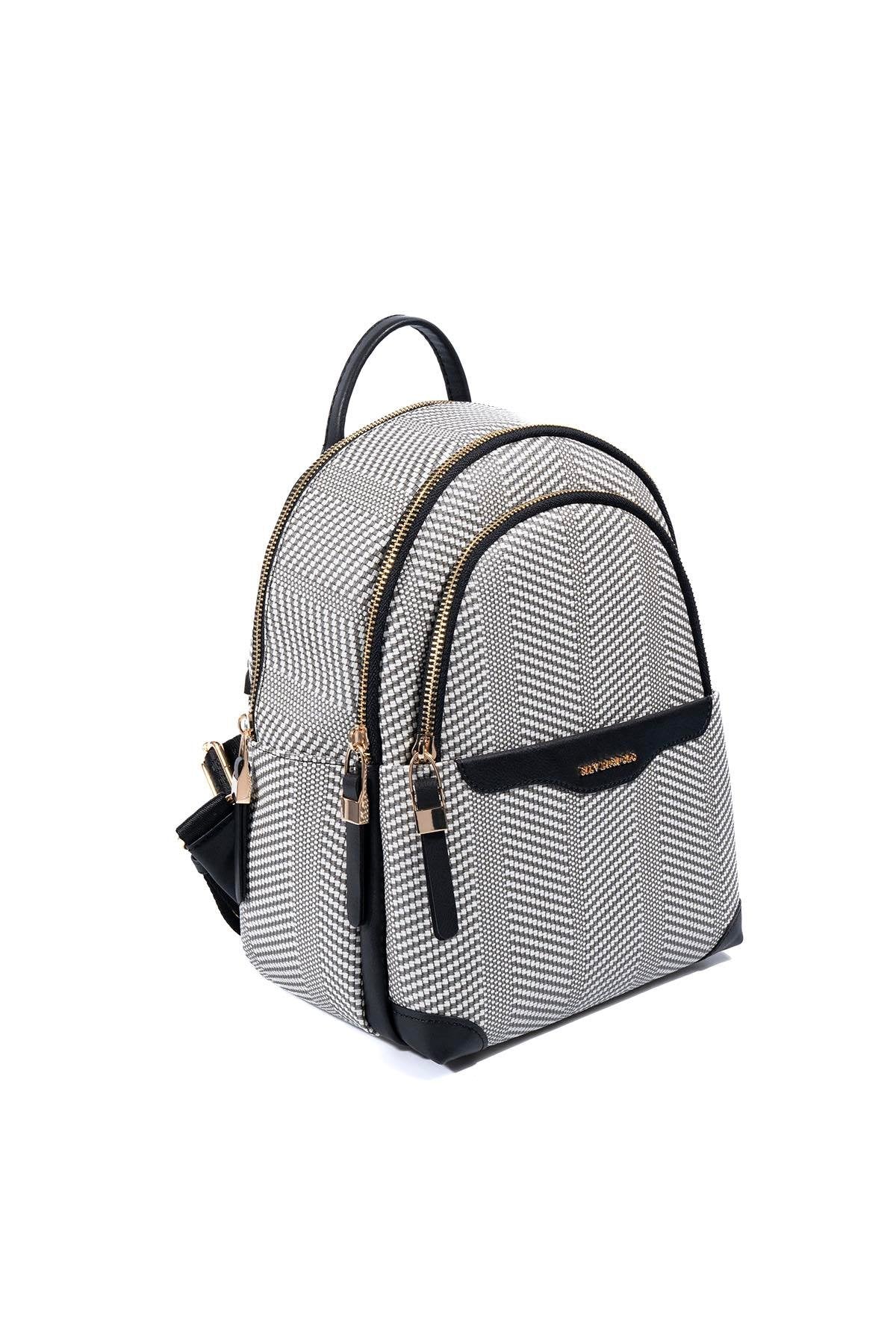 Silver & Polo SP1265 Kadın Sırt Çantası Hasır Siyah Beyaz-Siyah