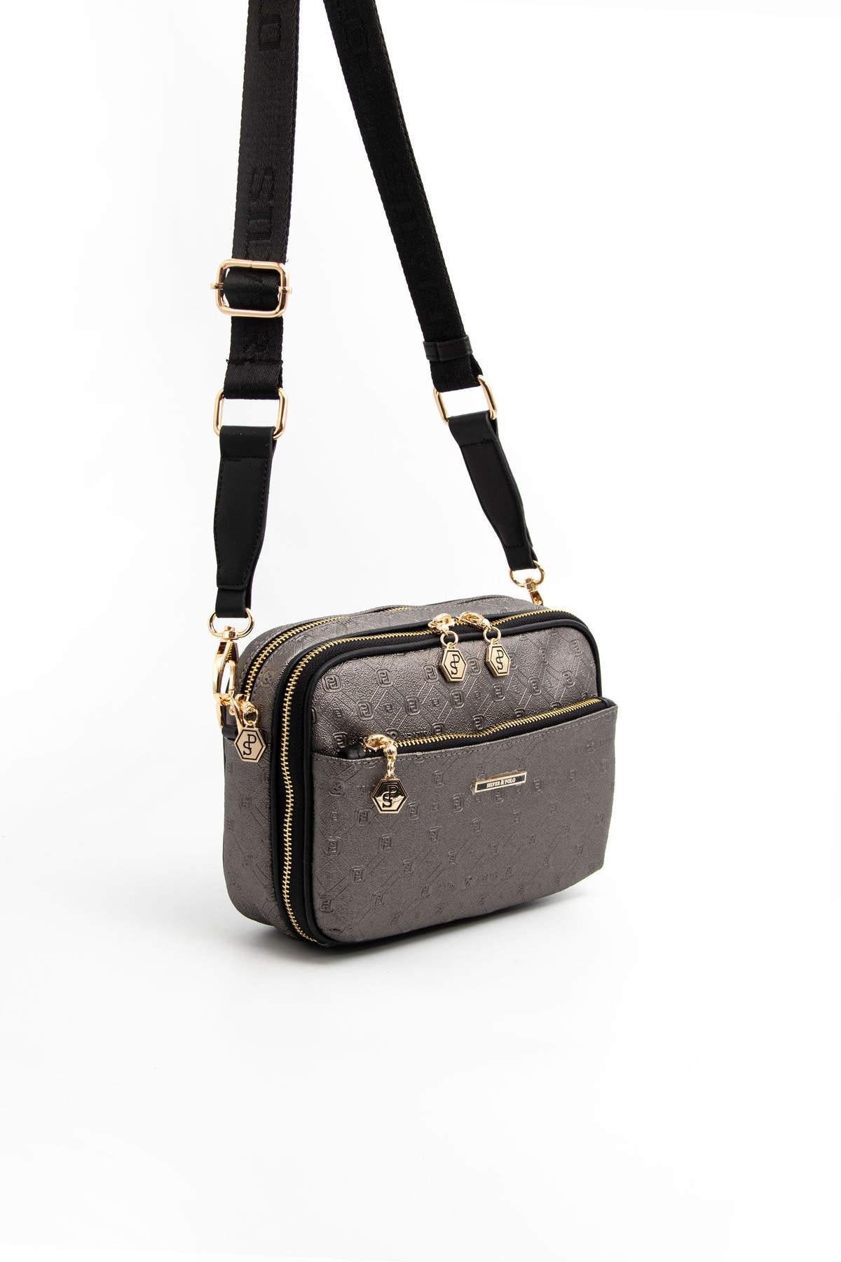Silver & Polo Platin - Siyah SP1162 Kadın Çapraz Çanta