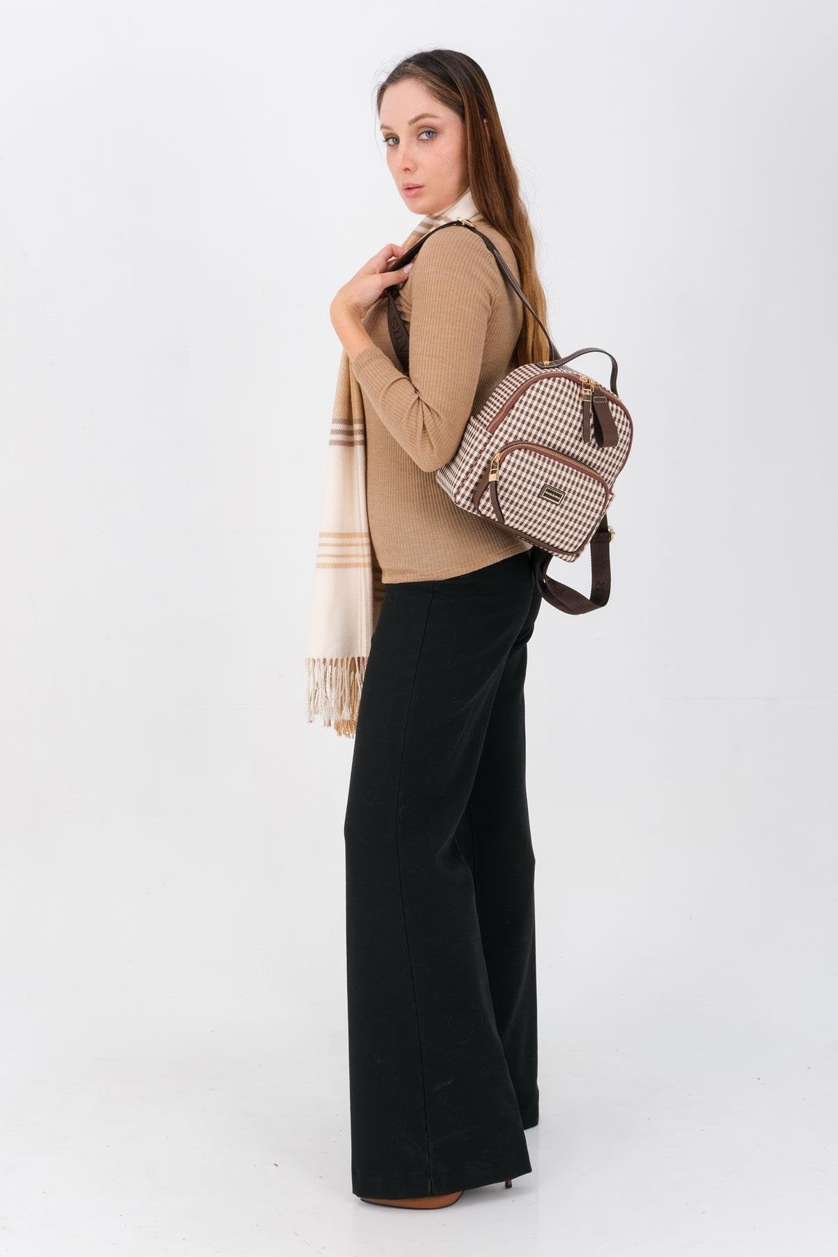 Silver & Polo Kahve Sarı - Kahve SP1130 Kadın Sırt Çantası