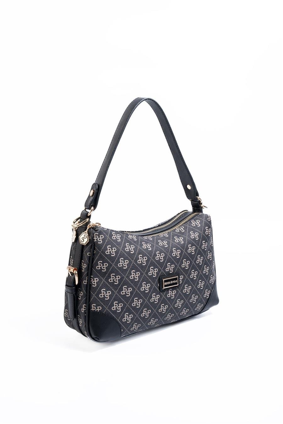 Silver & Polo SP1269 Kadın Omuz Çantası Monogram Füme-Siyah