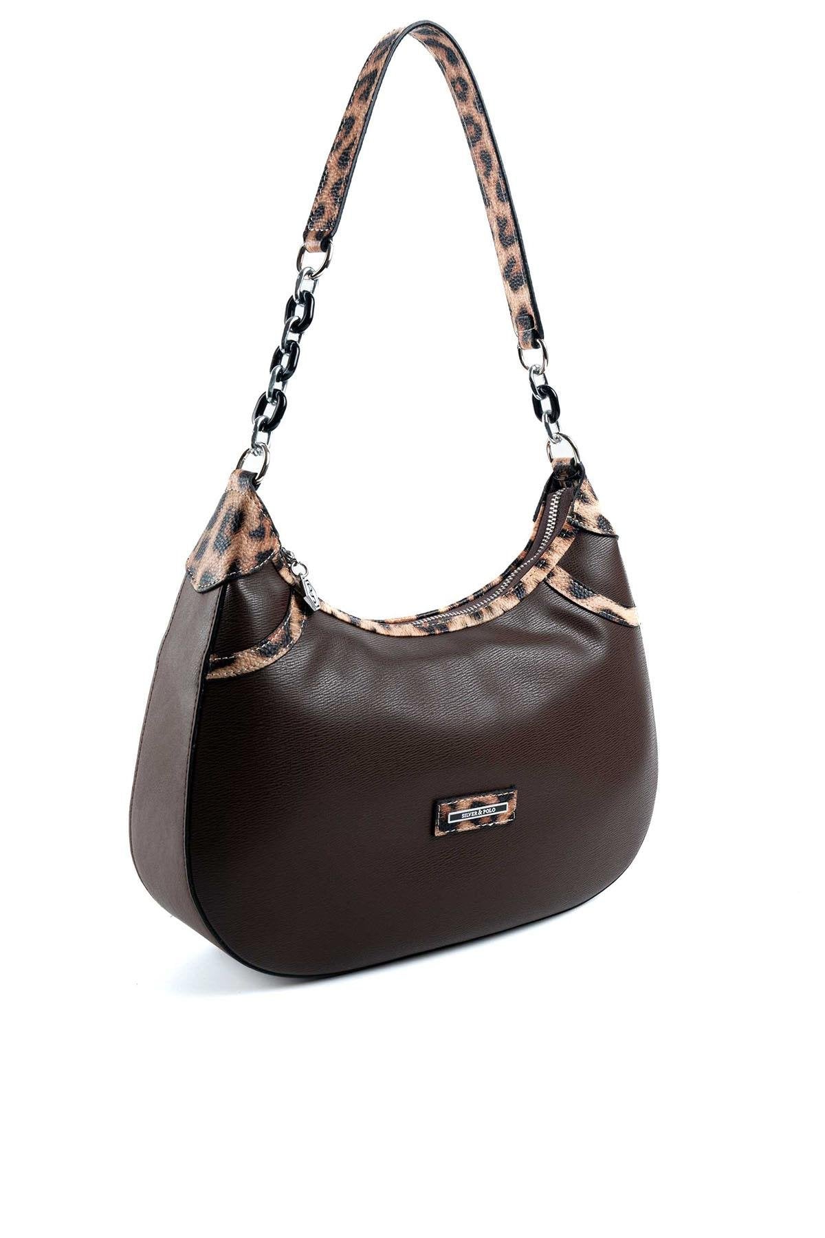 Silver & Polo Leopar Kahve SP1255 Kadın Omuz Çantası