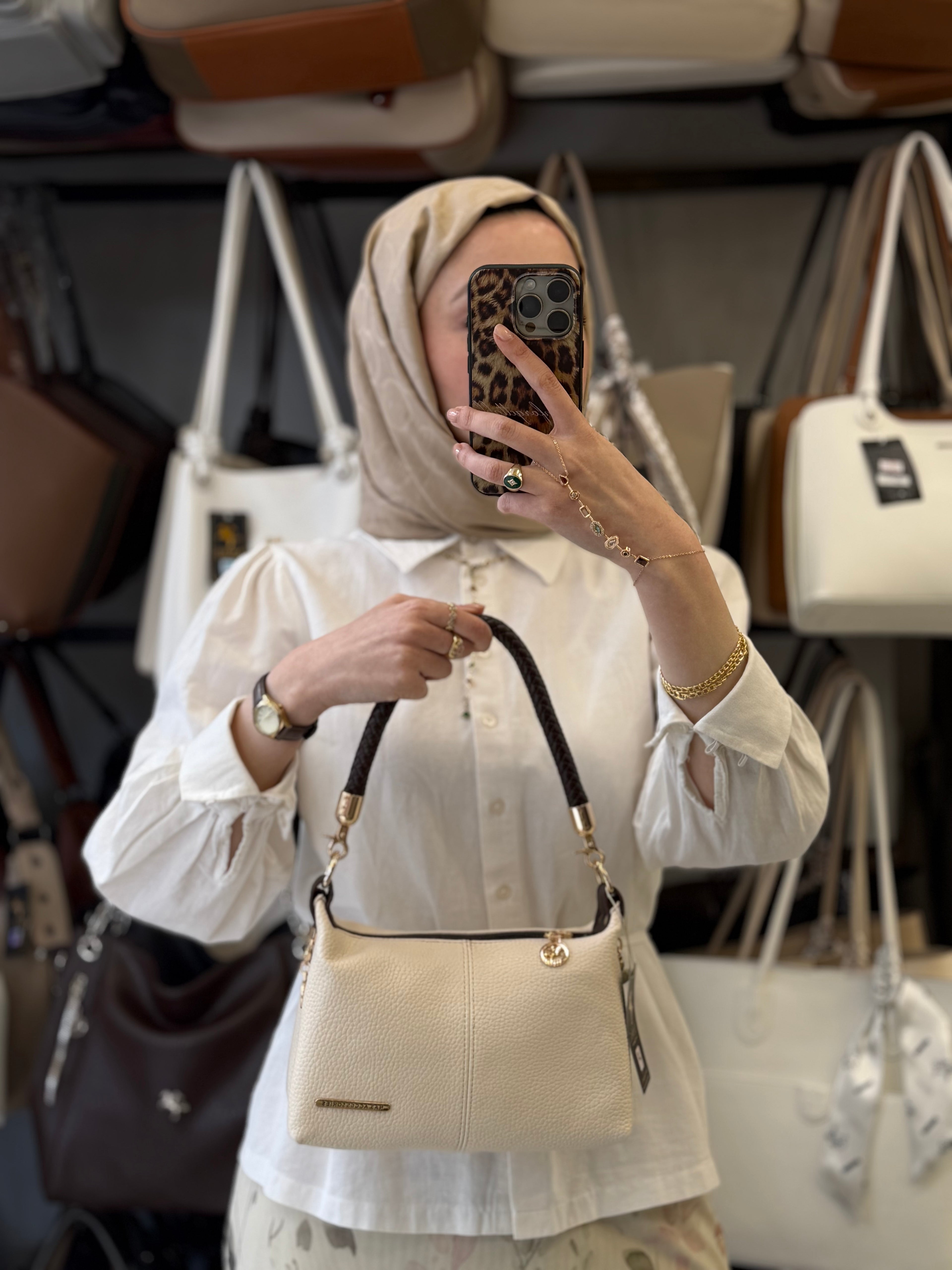 Nas Bag Krem Kahve Kadın Mini Omuz ve Çapraz Çanta - 1469