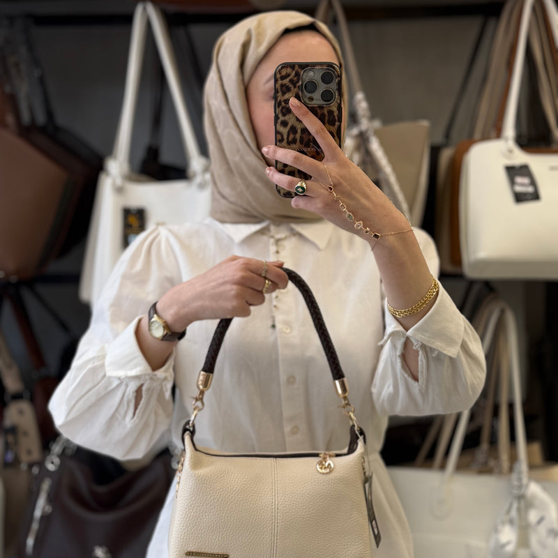 Nas Bag Krem Kahve Kadın Mini Omuz ve Çapraz Çanta - 1469 - 1